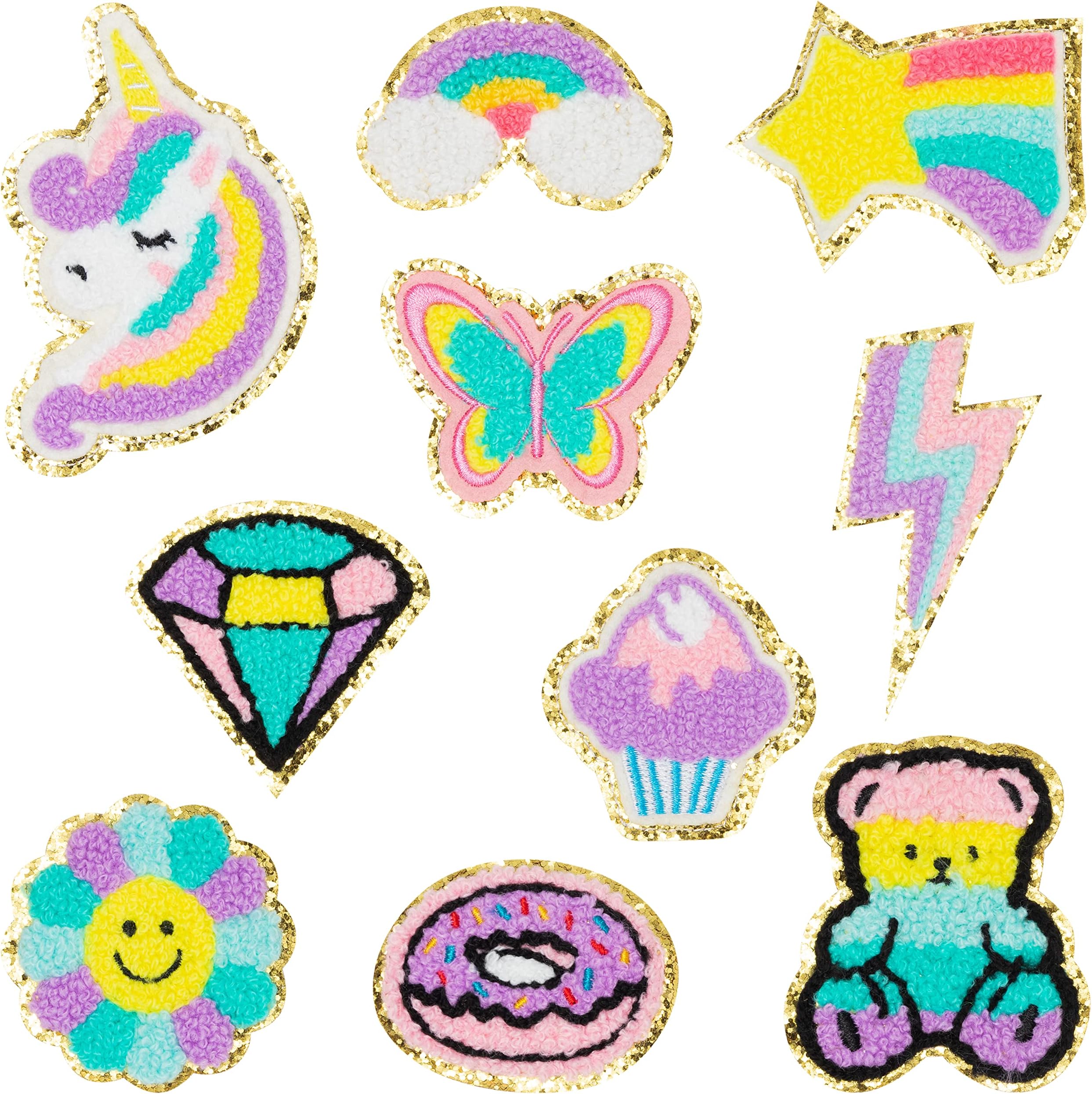 X1zuueX1zuue 10Pcs Colorful Chenille Iron Patches, Iron On Knees Patches for Kids, Cute Unicorn Embroidery Patches, Butterfly, Bear, Embroidery Appliques Stitching, Accessory