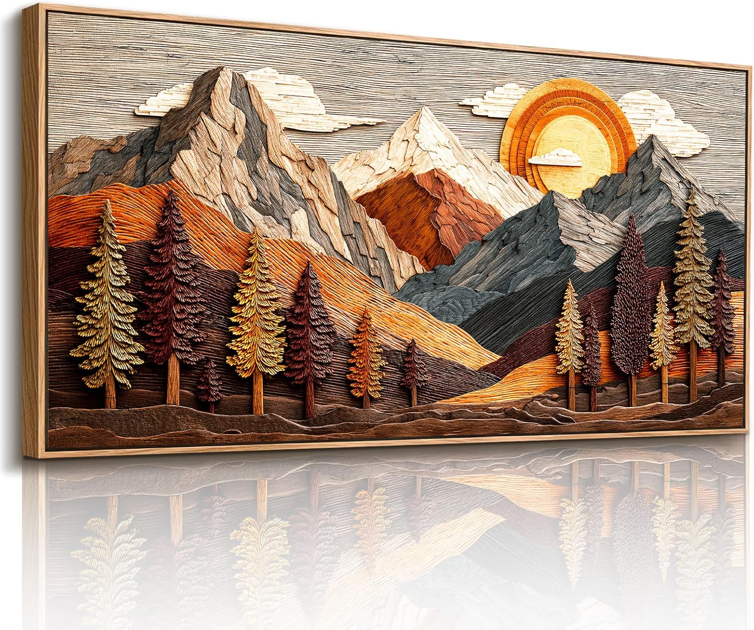 imjiayu Large Framed Wall Art, Mountain Wall Art, Rustic Wall Decor, Abstract Landscape Nature Decor, Sunset Painting Prints, Boho Big Pictures for Living Room Bedroom Hallway Farmhouse 24"x48"