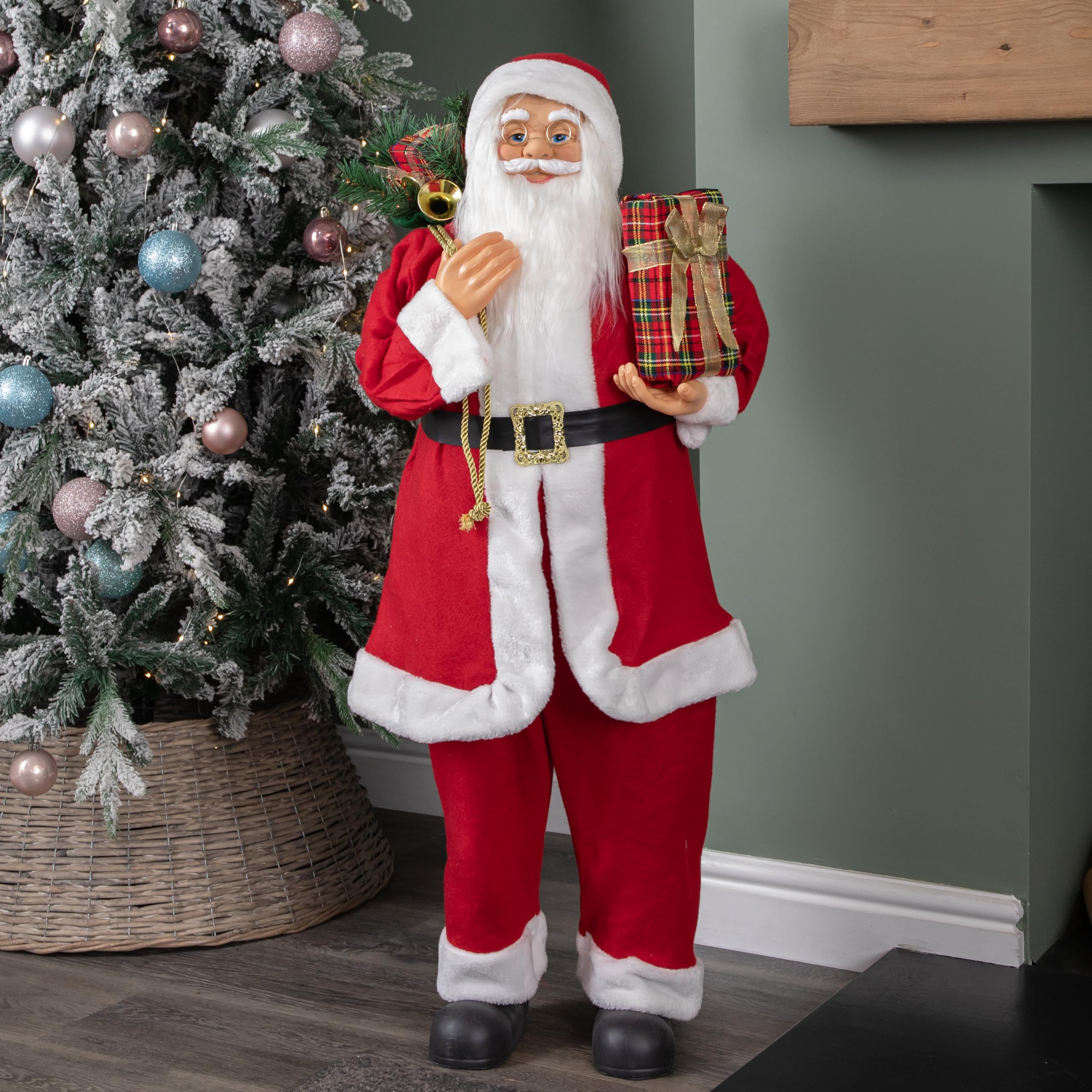 1.1m Traditional Standing Santa Claus Christmas Decoration with Gift Sack