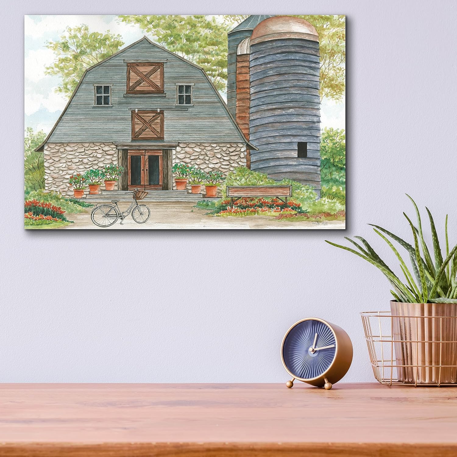 Epic Art 'Bluebird Barn' by Cindy Jacobs, Acrylic Glass Wall Art, 16"x12"