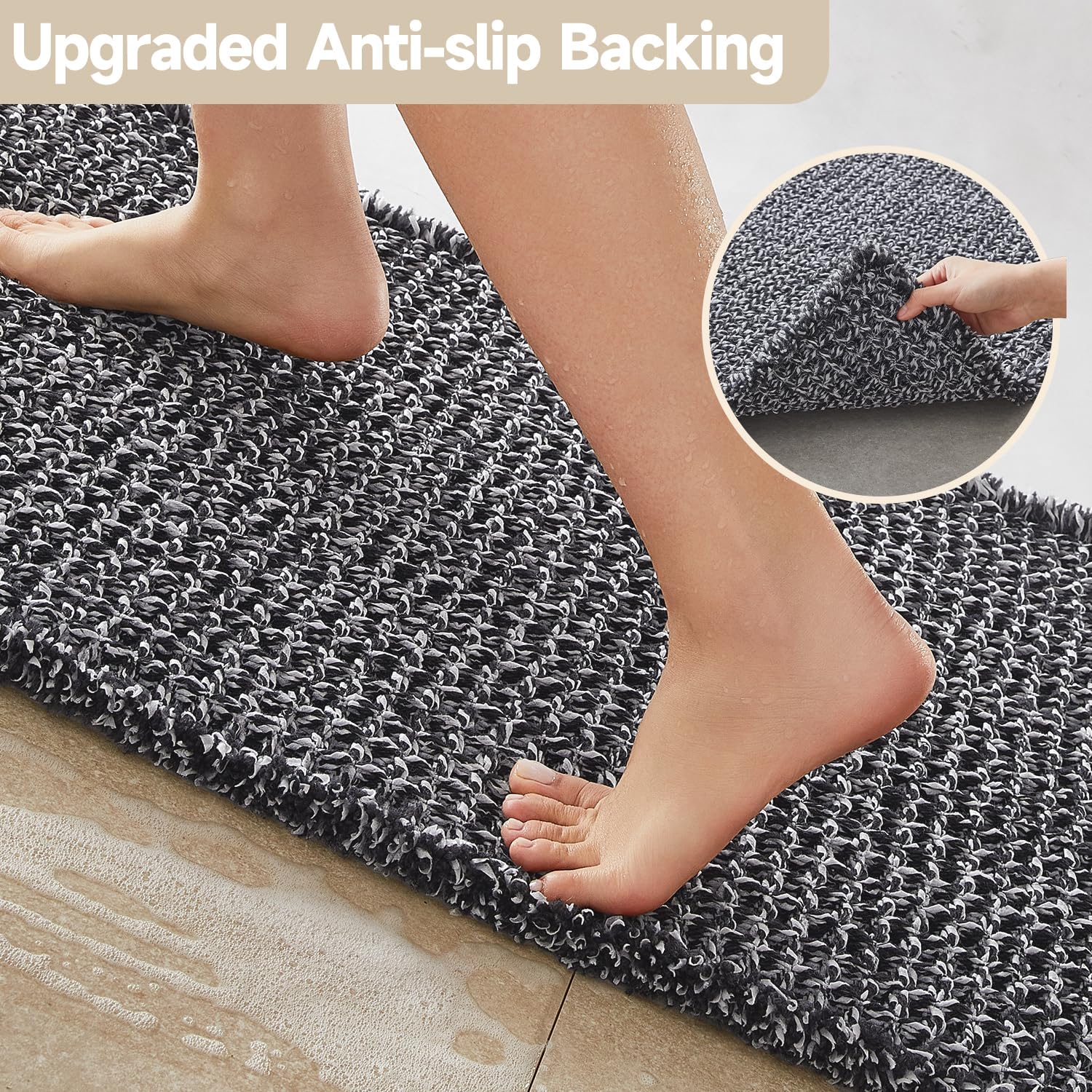 TYUU Alfombras de baño blancas y negras, alfombra de baño antideslizante, lavable, súper absorbente, de secado rápido, decoración de baño estilo bohemio, 48 x 24 pulgadas, blanco y negro