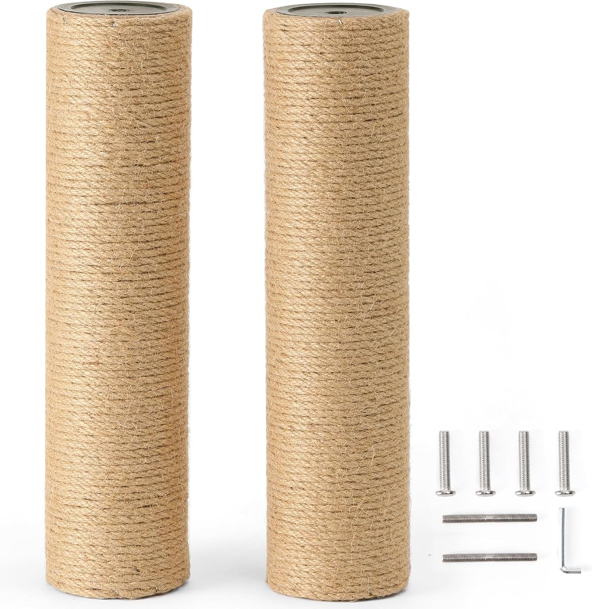 FUKUMARU 2 Pack Scratching Post Replacement, 3.5 X 14.5 Inch Natural Jute Rope Scratching Post Refill with M8 Screws | Natural Jute Rope, Scratching Post Refill, With M8 Screws