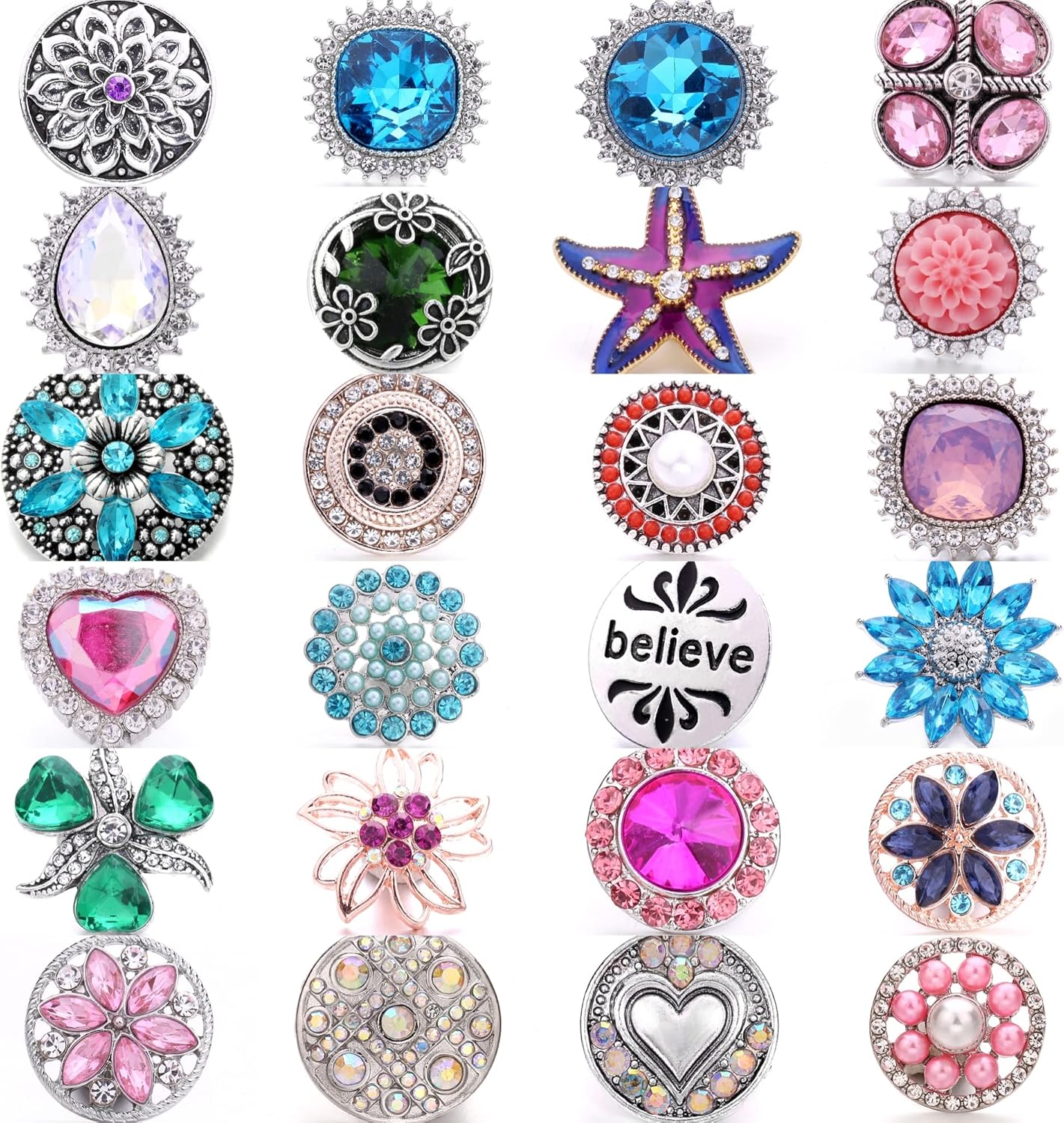 Mixed Style Rhinestones Snaps Jewelry Charms Ginger Buttons 18/20mm for Interchangeable Snaps Jewelry Making Women Teens Girls DIY Bracelets Necklaces Rings Brooch Accessories(Multi-Color) - Image 4