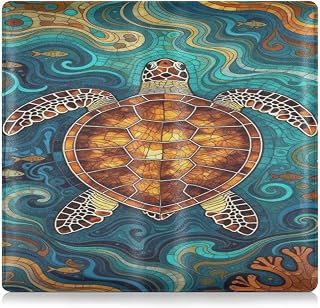 GuoChe Premium Leather Car Registration and Insurance Holder Men Women Car Essentials for Cards, Essential Document, Driver License Vehicle Paperwork Retro Sea Turtle Stained Glass