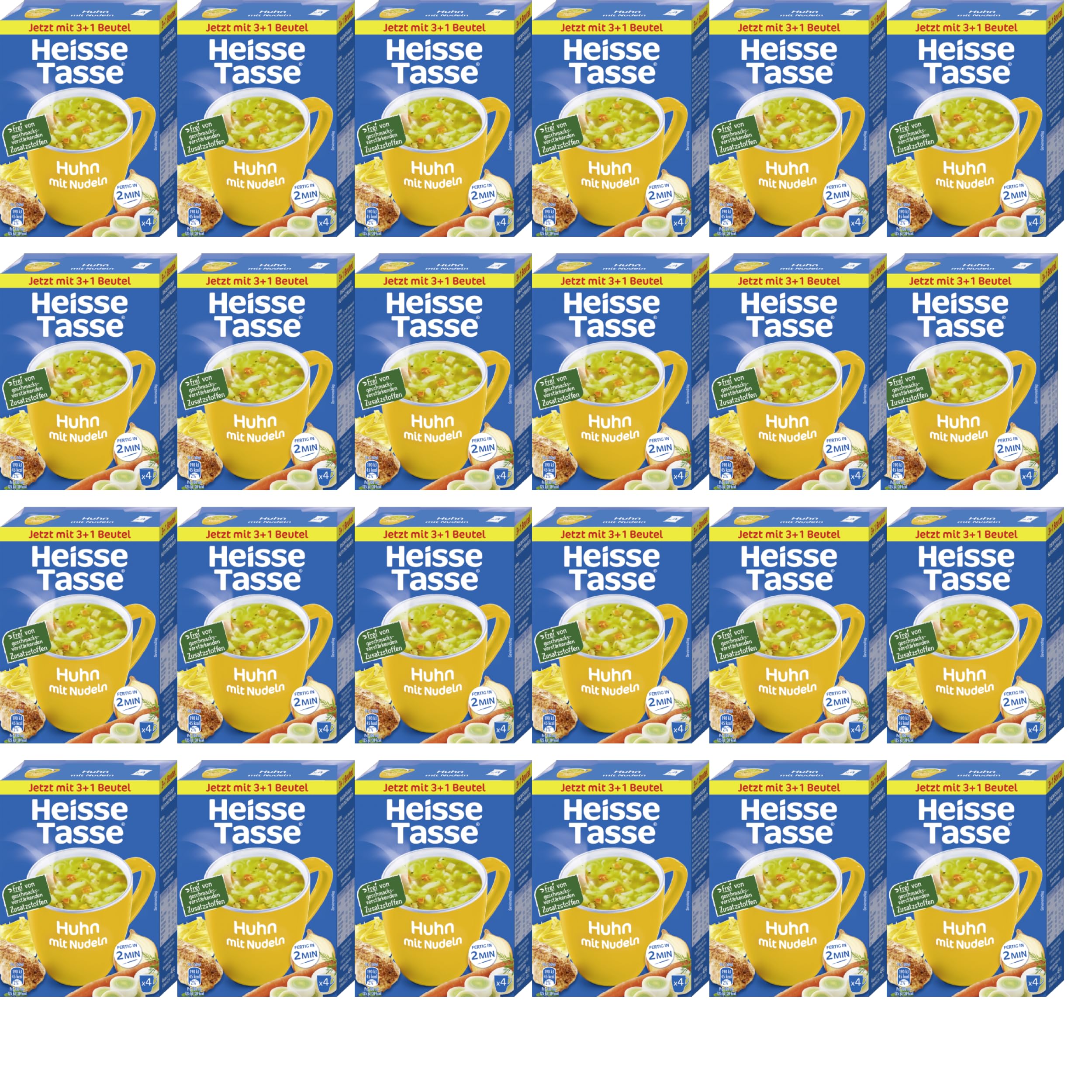 Heisse Tasse Erasco 24er Set "Huhn mit Nudeln" Vorteilspack (96 Suppen) – Fertiggerichte, Instant Nudeln & 5 Minuten Terrine – Suppenvielfalt – schnelle Mahlzeit für Zuhause & Büro