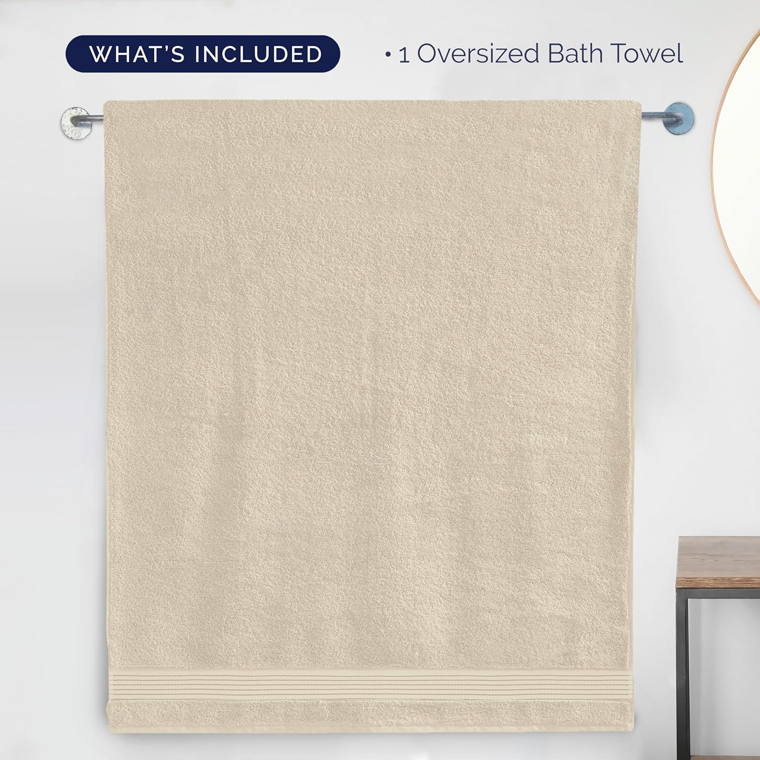 Elegant Comfort Premium Super Soft Highly Absorbent 1 Piece Oversized Bath Sheet - 40" x 80" inch, Luxurious Hotel Spa Quality 100% Turkish Cotton Extra Large Bath Towels for Adults, Ivory - Image 3