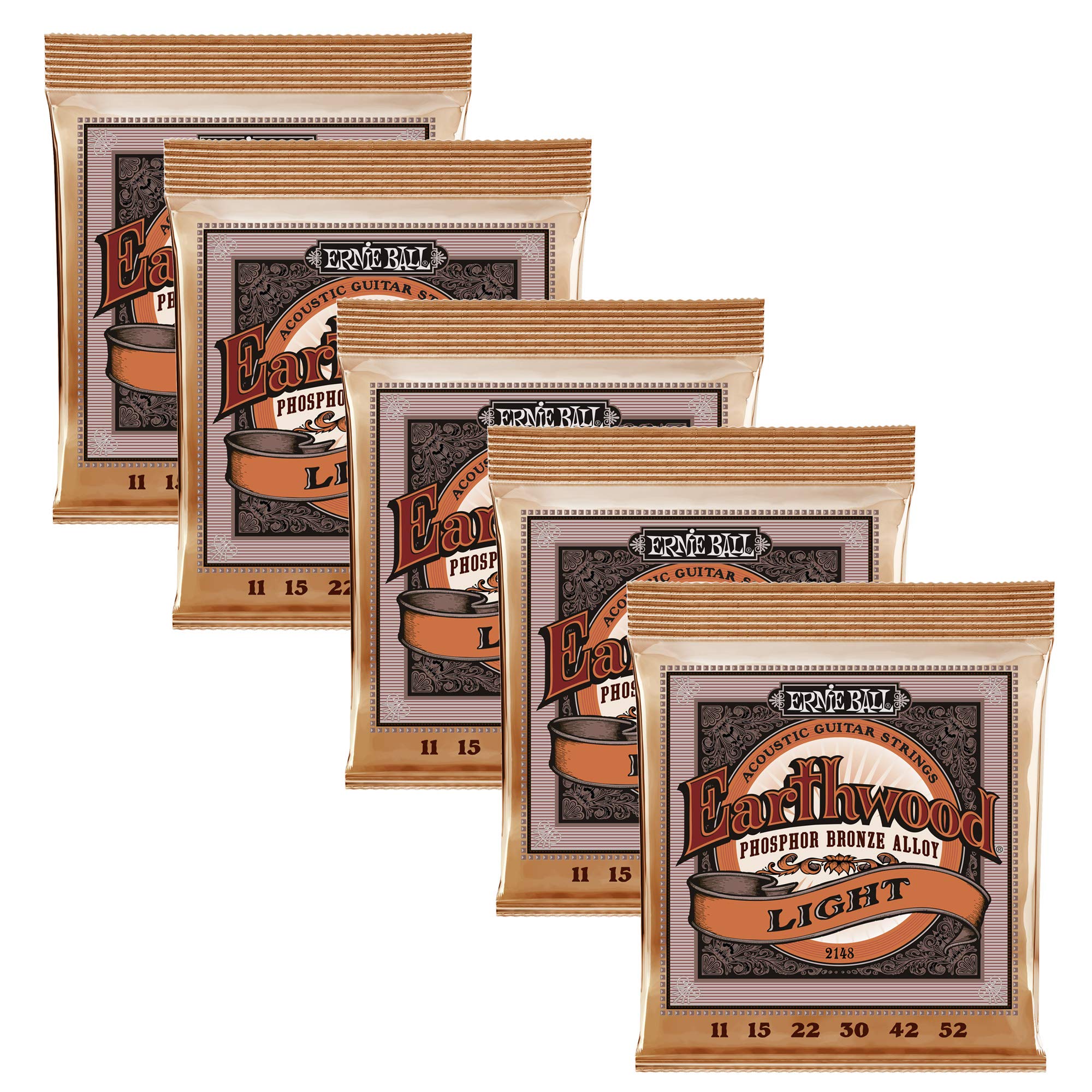 Ernie Ball 2148 - Cuerdas para guitarra acústica (bronce fosforoso, 11-52, 5 unidades)