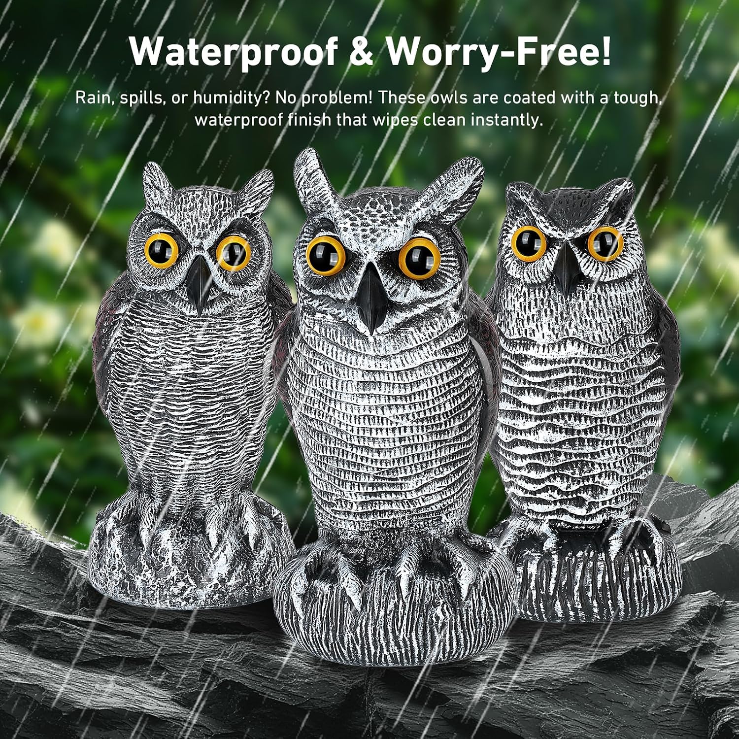 3-Pack Realistic Owl Statues for Outdoor Decor – Garden, Yard, Patio Decoration – Lifelike Bird Sculpture for Bird Control