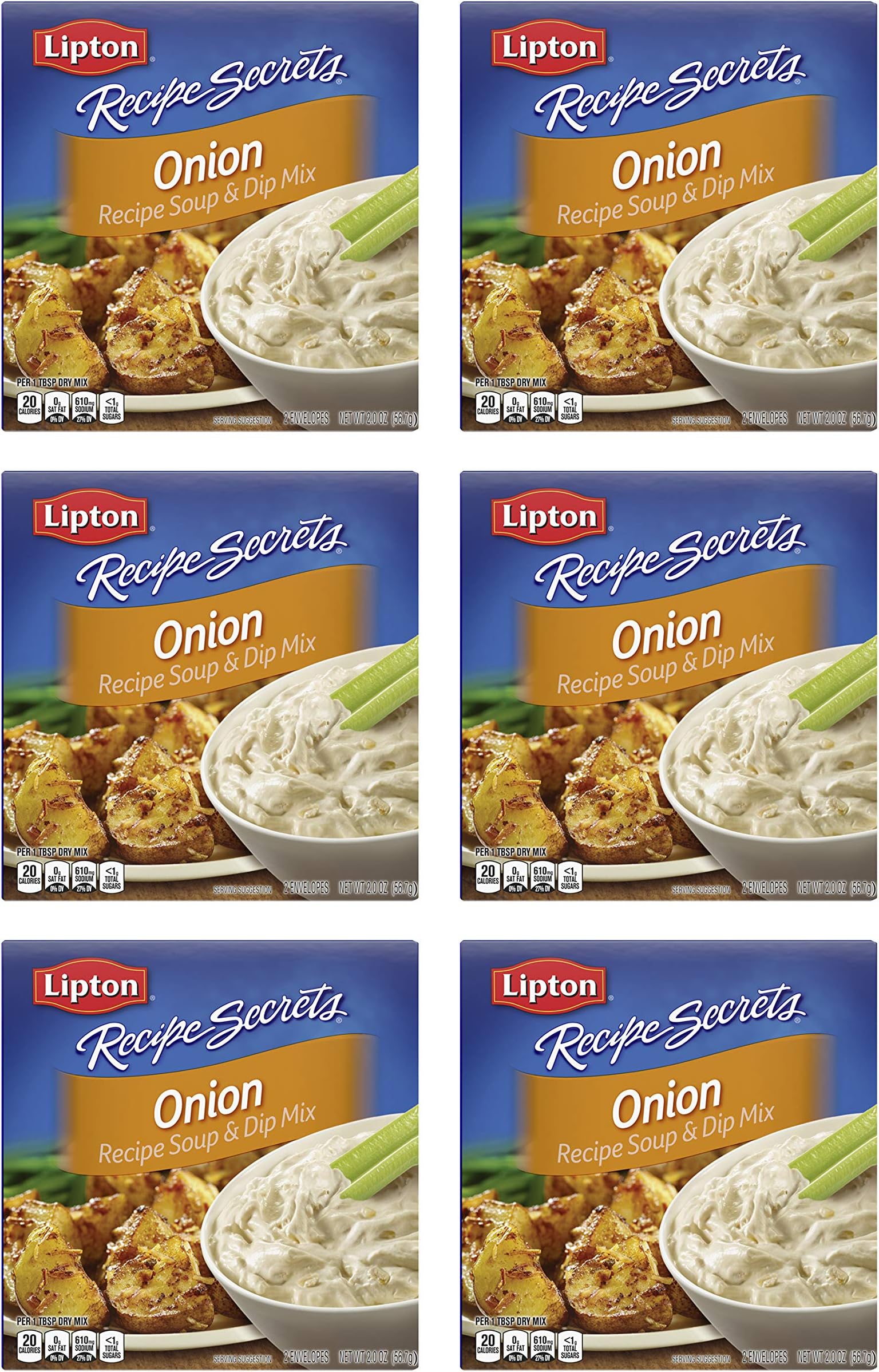 Lipton Recipe Secrets Soup and Dip Mix For a Delicious Meal Onion Great With Your Favorite Recipes, Dip or Soup Mix 2 oz (Pack of 6) (1)