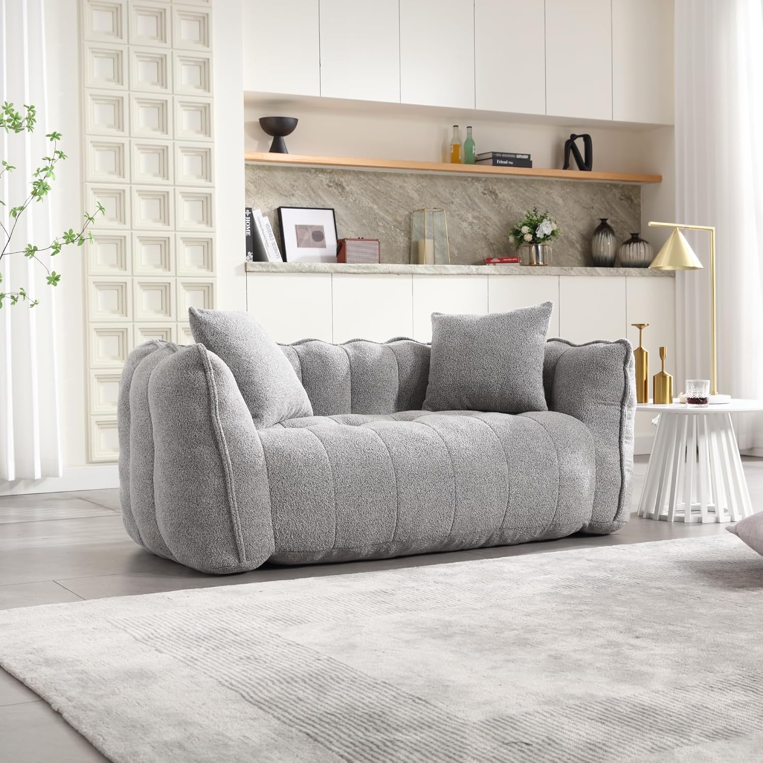 GERRIT Twin Size Bean Bag Chairs - Giant Comfy Loveseat Couch for Adults, with Memory Foam Fill and Armrests, Perfect for Living Room, Bedroom, Apartment (Grey)