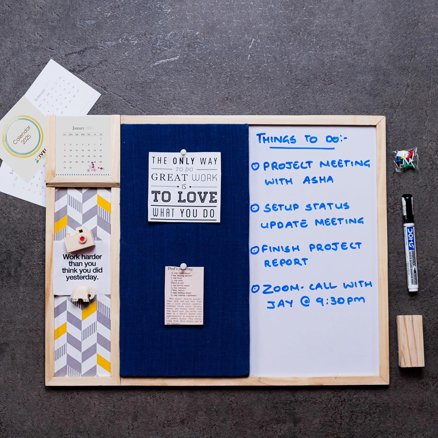 IVEI Combination Board - Pin and White Board Combo - Dry Erase - Bulletin - Memo Board - Calendar | All Purpose to-do Boards for Office, School, Home | 15in X 19in |(with Metal Board Big (Blue))