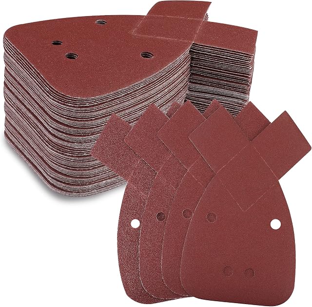 WORKPRO Mouse Sander Pads, 100 Pieces Detail Sanding Sheets with Extra 2 Tips for Replacement, Sandpaper Assorted 60 80 120 180 Grits to Fit Black and Decker Detail Palm Sander