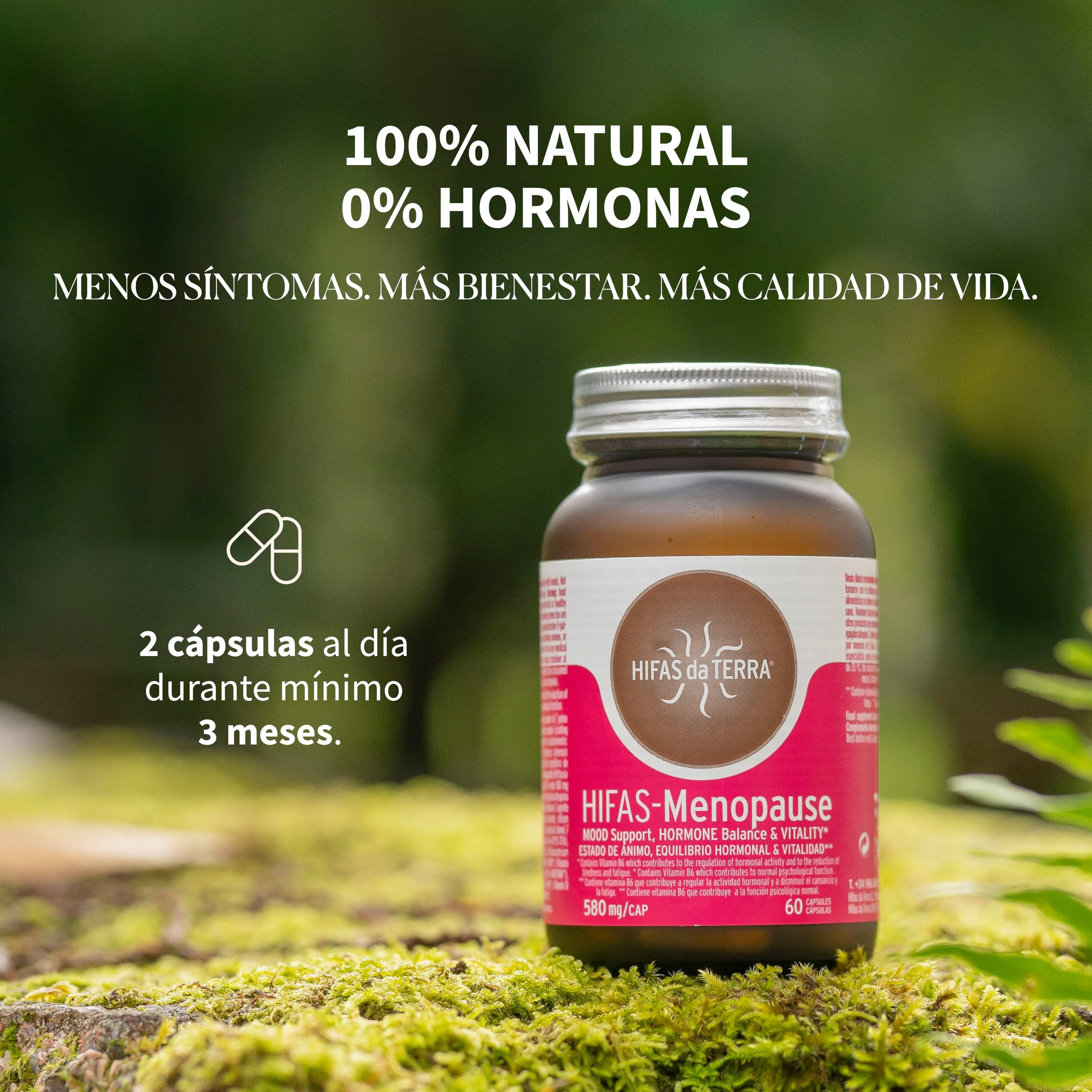 HIFAS DA TERRA - HIFAS-Menopause Suplemento para Menopausia con Extractos Puros de Reishi, Melena de León, Cordyceps y Ashwagandha (Bote Vidrio: 60 cápsulas)