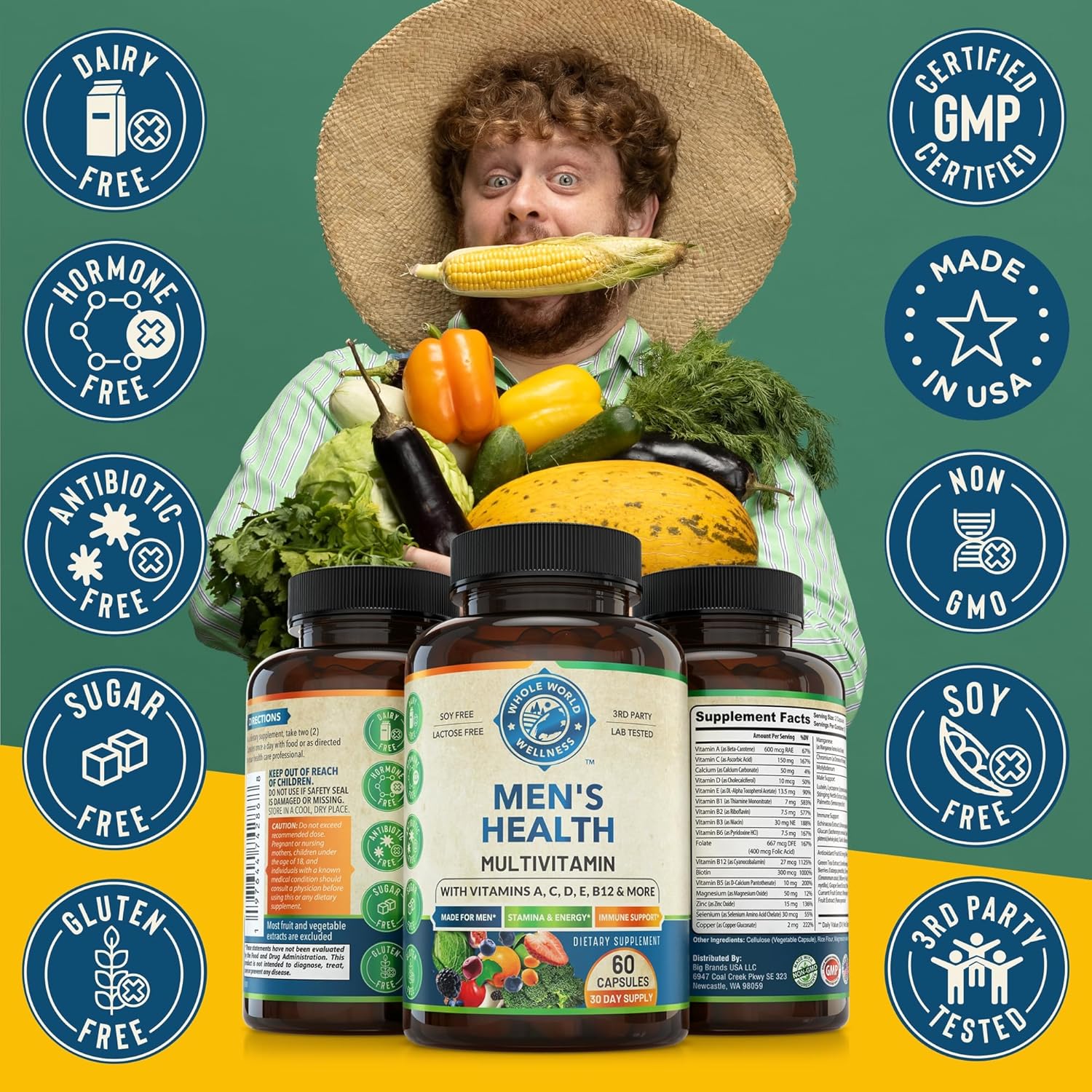 Premium Berberine and Mens Daily Multivitamins Bundle (One Bottle Each). Collectively Supports Holistic Wellness, Boosted Energy, Metabolic Function and Cardiovascular Heatlh. Made in The USA.