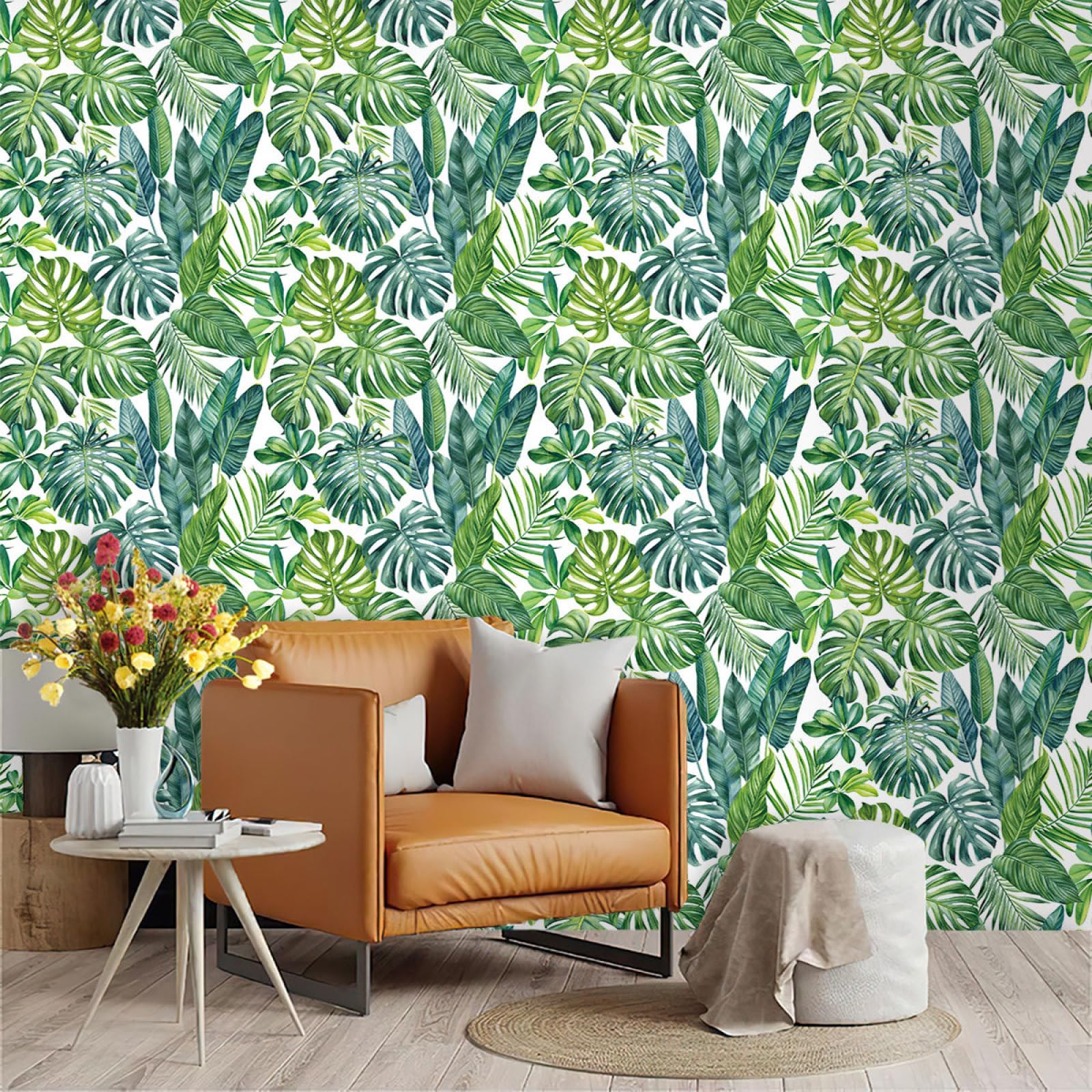 Zahhyg Green Wallpaper Leaves Peel And Stick Self Adhesive Wallpaper For Living Room Waterproof Vinyl, Art Deco Thicken Sticky Back Plastic Removable