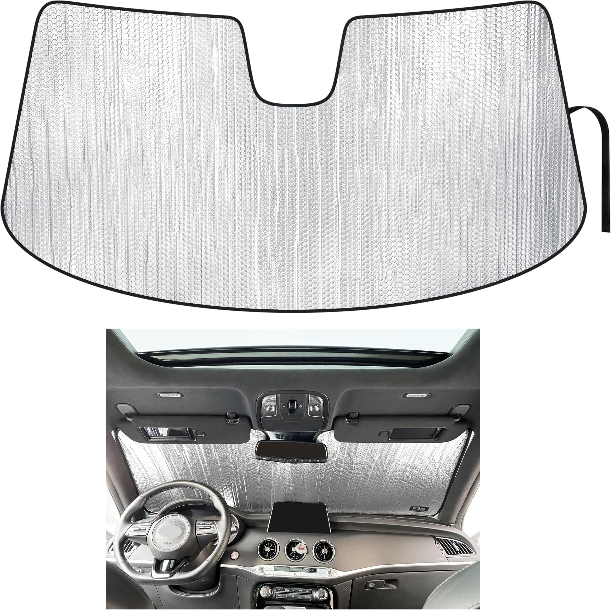 YelloPro Custom Fit Automotive Reflective Front Windshield Sunshade Accessories UV Reflector Sun Protection for 2018 2019 2020 2021 2022 2023 2023 Kia Stinger Sedan, GT, GT1, GT2, 2.0L, Premium