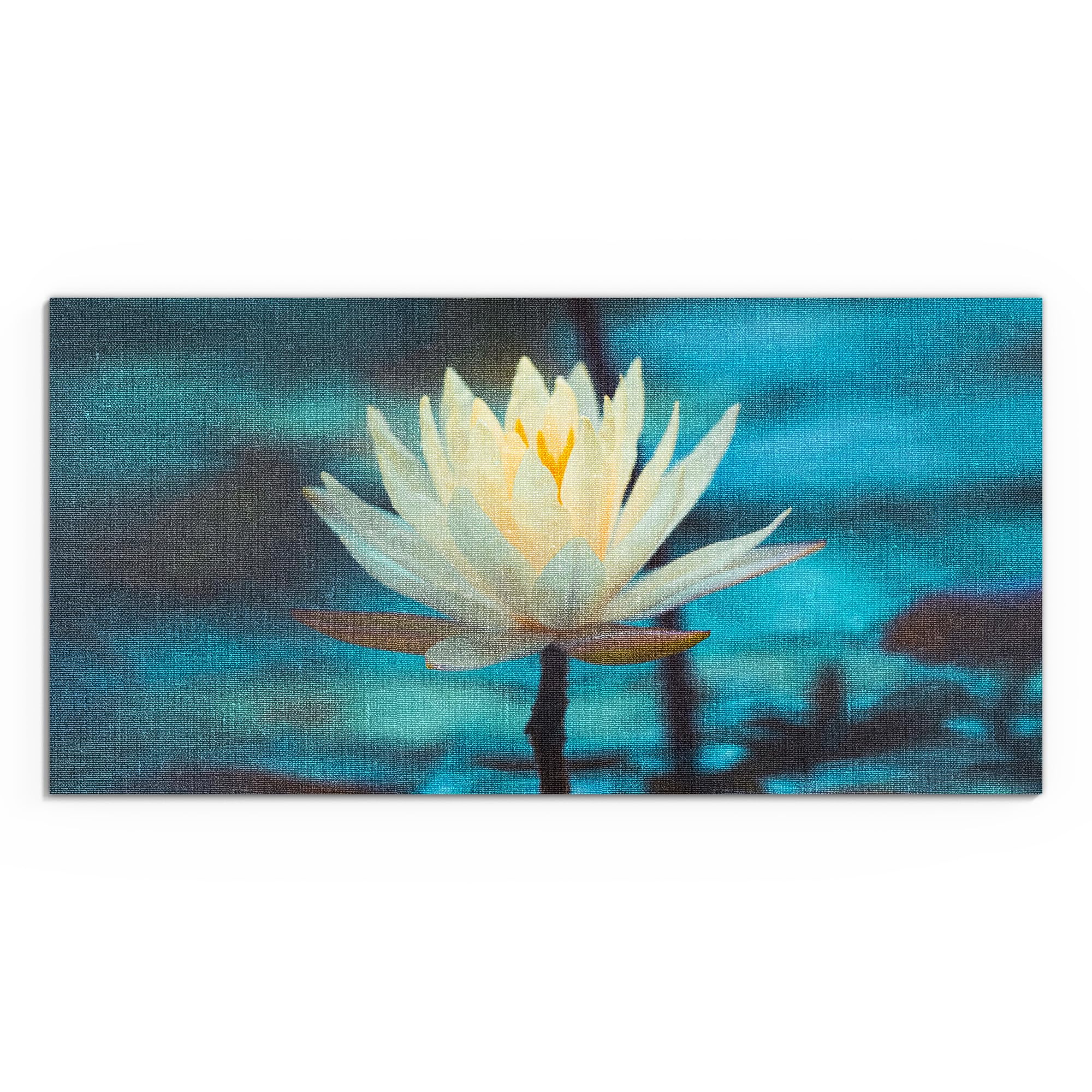 DEQORI WTD - Stampa su tela ibrida | motivo: ninfee sierenità | Design Canvas 100 x 50 cm | Quadro piatto & moderno con vetro | Quadro da parete per soggiorno, camera da letto, corridoio e cucina