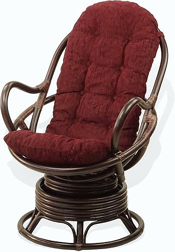 Lounge - Silla mecedora giratoria Java de mimbre natural de ratán con cojín marrón oscuro, marrón oscuro