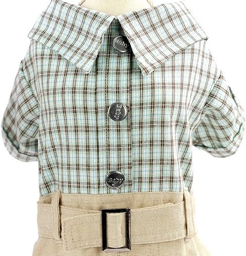 Miniatura 7 de SMALLLEE_LUCKY_STORE Camisas de algodón a cuadros británicos con botones para perros pequeños, niños con cinturón, pantalones casuales para