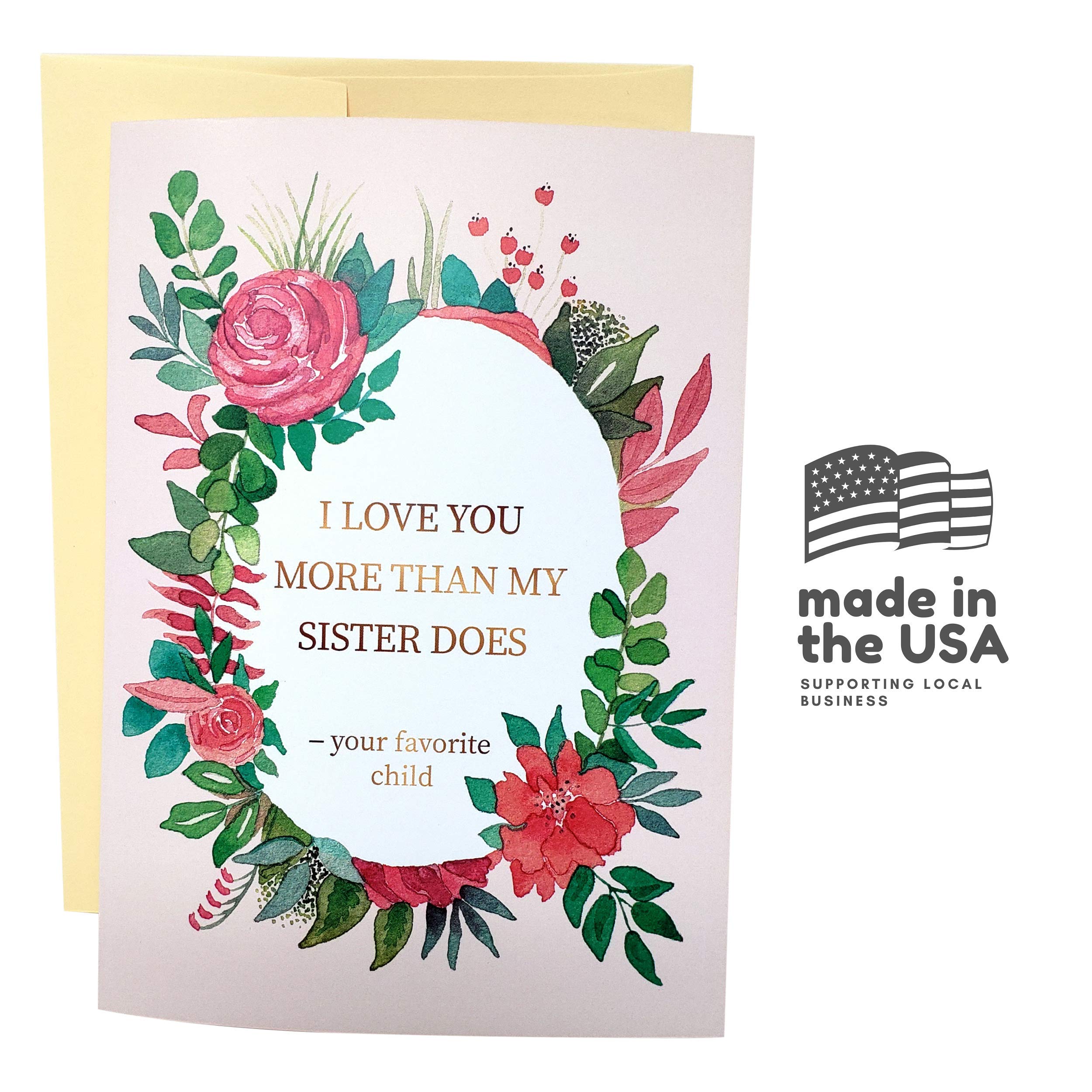 Tarjeta de felicitación para el día de la madre de Sleazy Greetings con texto en inglés «Daughter Son», tarjeta de agradecimiento para el día de la madre con texto en inglés «More Than My Sister»