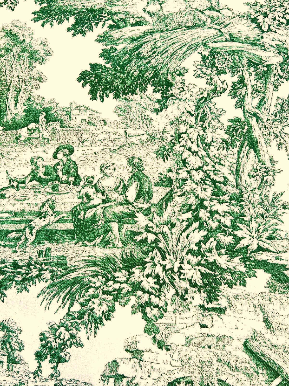 Tkanina Toile De Jouy jest sprzedawana na metry, różne kolory | Wyprodukowano we Włoszech | 100% bawełna | Wysokość 180 cm (zielony 12, 1 metr x 1,80 m wysokość)