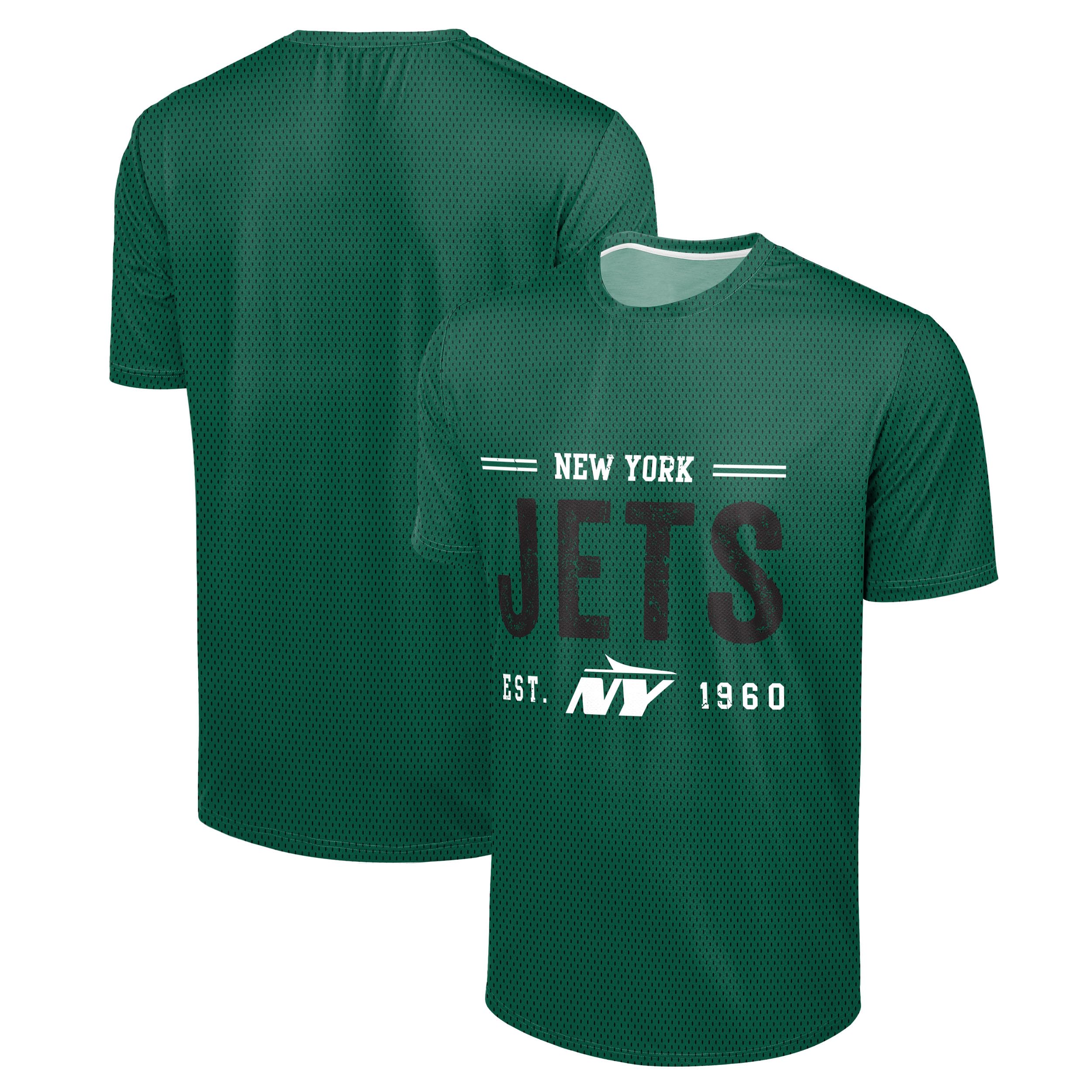 FOCO NFL Men's Officially Licensed Football Team Logo Wordmark Distressed Performance Team Color Crewneck T-Shirt, New York Jets - Green, XL