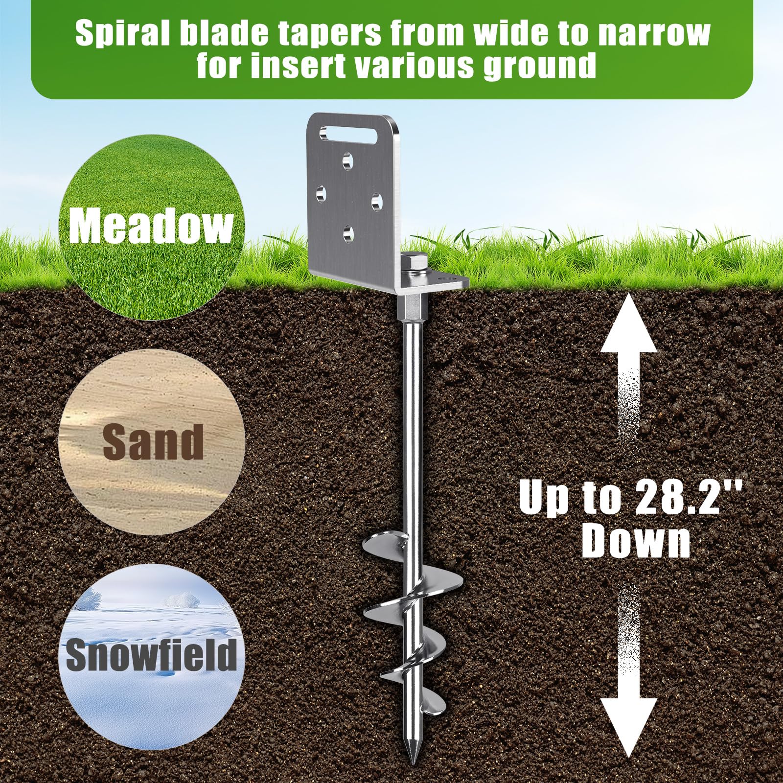 Set di 2 ancoraggi da terra da 76,2 cm, kit di ancoraggio a vite per capanno, larghezza 7,1 cm, set di ancoraggio per trampolino a spirale con staffa a L, set di ancoraggio per casa mobile, recinzione