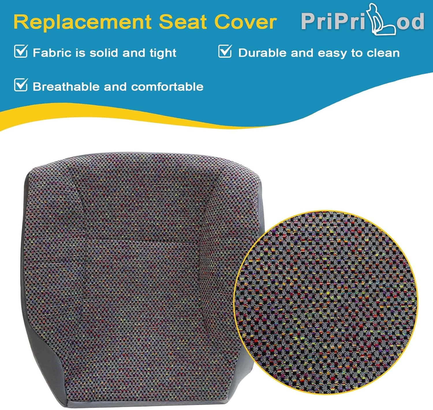 Priprilod Cloth Mist Gray Driver & Passenger Bottom & Top Lean Back & Driver Foam Cushion Replacement Seat Cover Compatible with Dodge Ram 1500 2500 Laramie SLT 1998 1999 2000 2001 2002