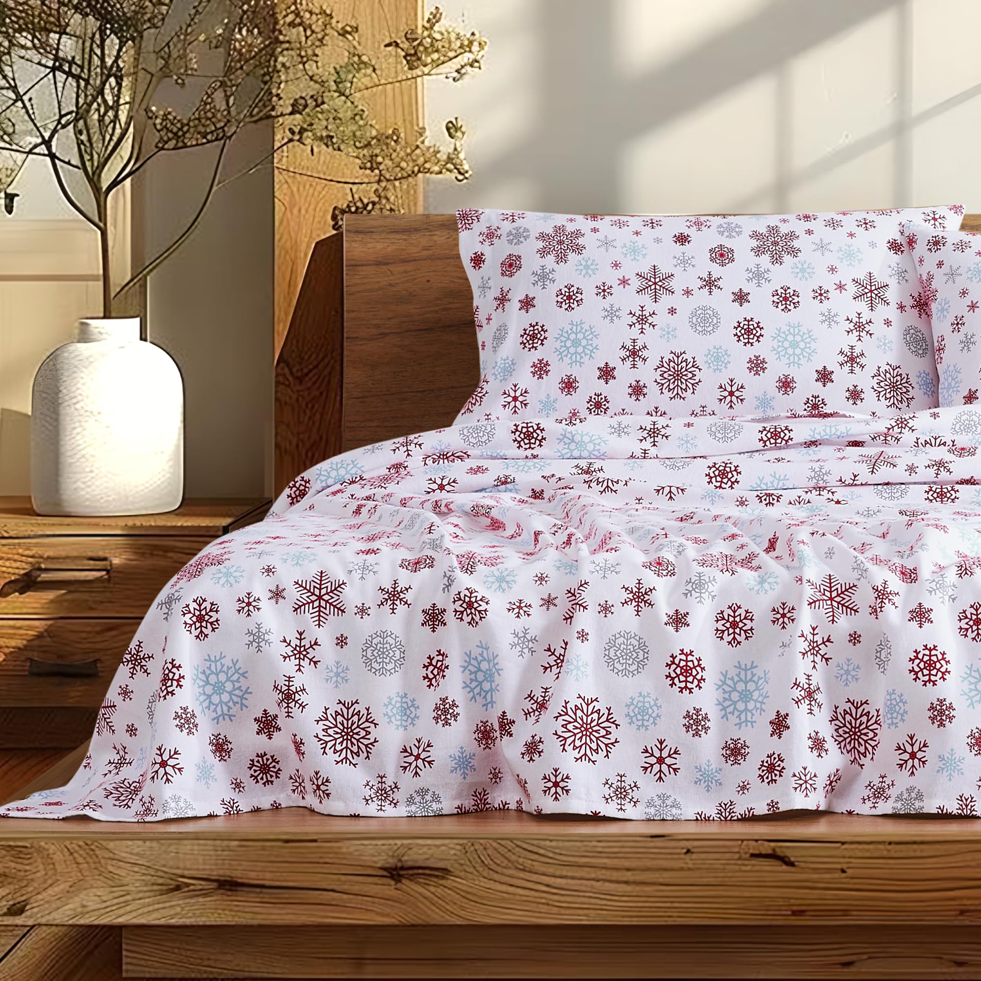 Linen Closet Juego de sábanas de percal 100% algodón de 160 g/m², tamaño Queen Icy Star