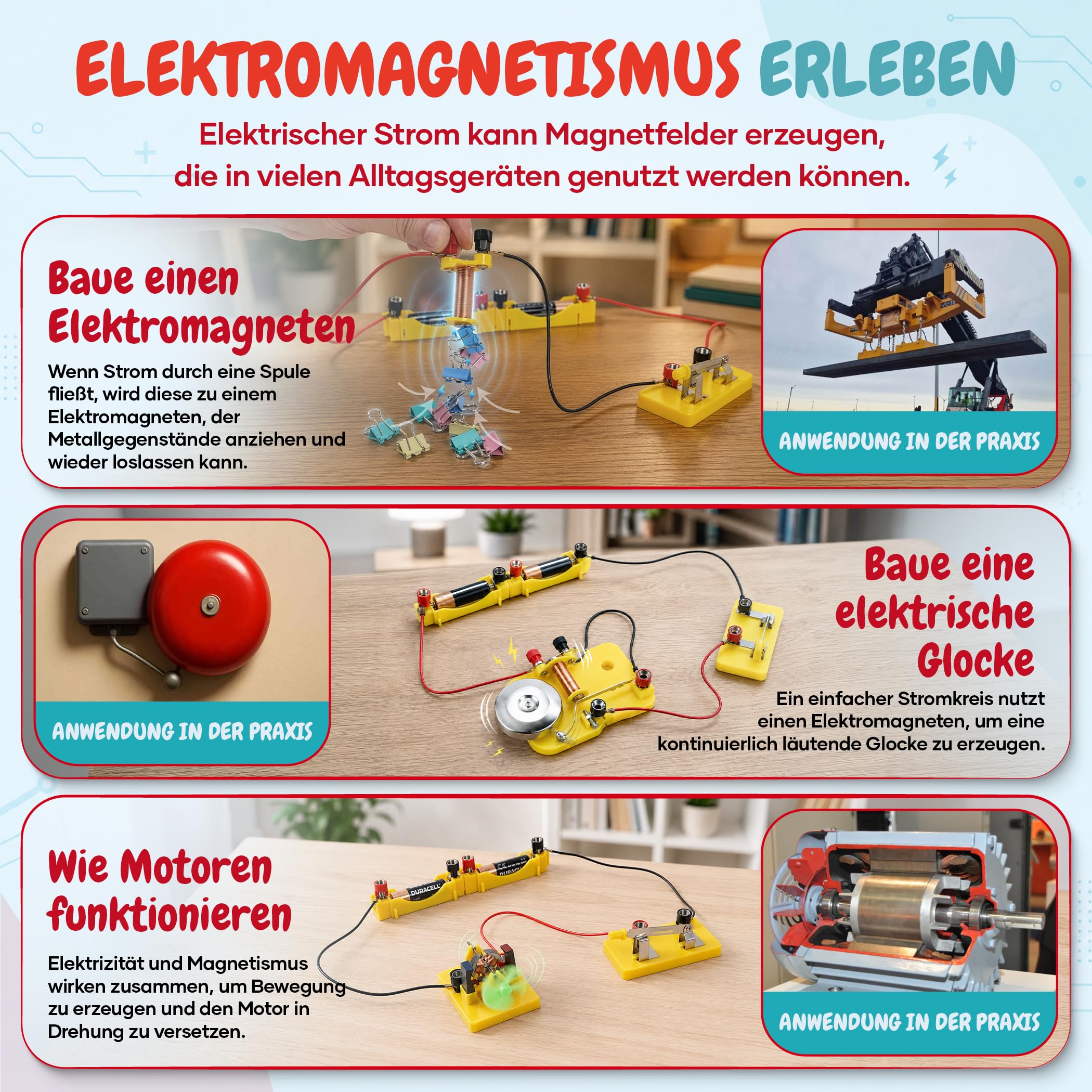 Teenii Elektrizität und Magnetismus Experimentierkasten für Kinder, STEM Wissenschaftsset mit Stromkreisen, Physik Lernspielzeug mit 50 Teilen, Experimente für Kinder ab 8 Jahren