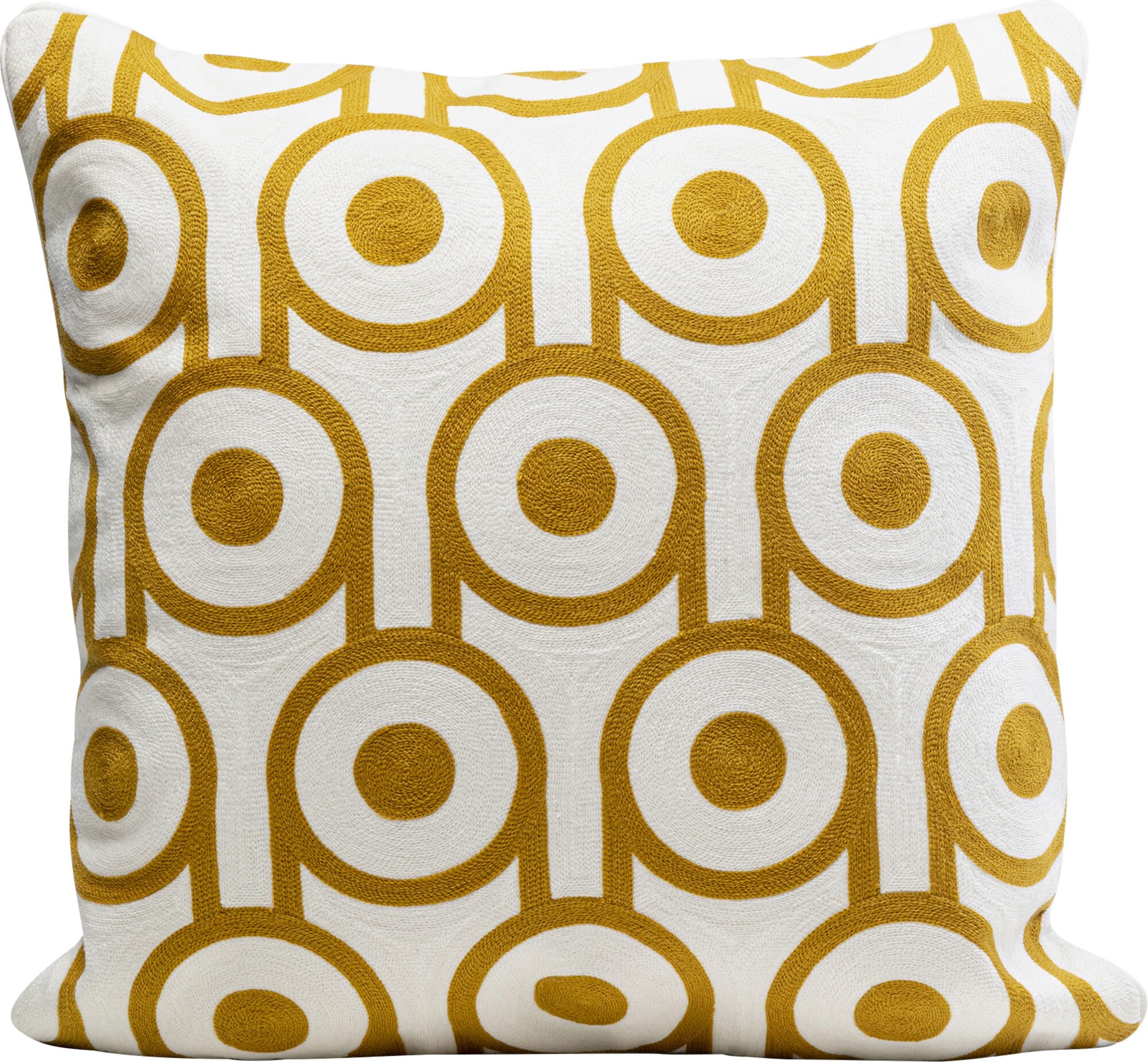 Kare Cuscino di design Catena Circle, bianco/giallo, sfoderabile con chiusura lampo, con imbottitura, motivo geometrico, intrecciato, cuscino decorativo, accessorio per la casa, 50 x 50 cm (altezza x