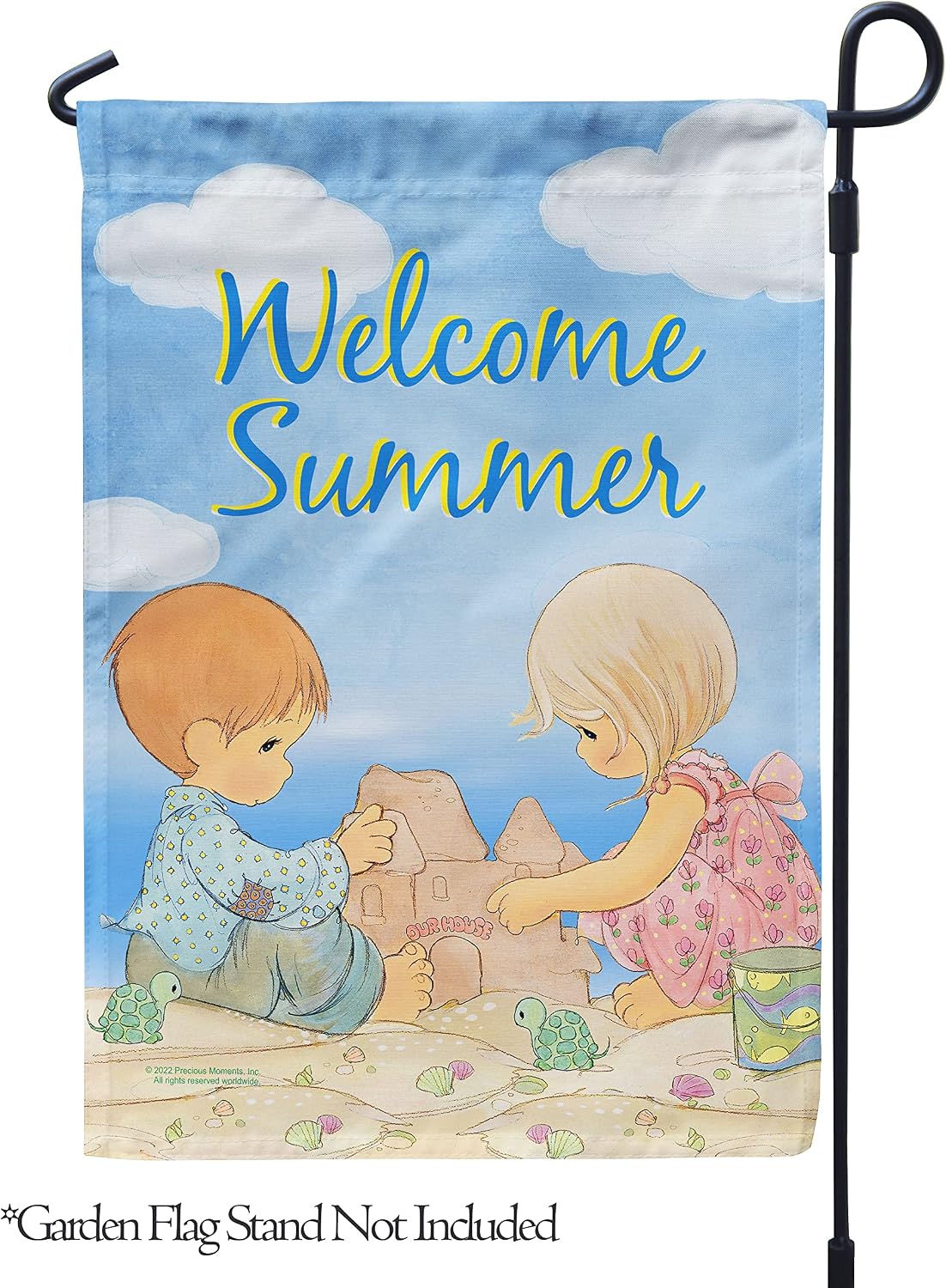 Flagology, Precious Moments Welcome Summer Sandcastle – Garden Flag 12" x 18", Outdoor Flag, Exclusive Premium Fabric, Licensed Precious Moments, Summer
