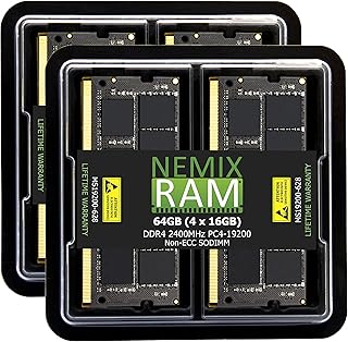 NEMIX RAM 64GB (4X16GB) SODIMM Memory Upgrade Kit DDR4 2400MHz PC4-19200 Compatible with Apple iMac 2017 27-inch w/Retina 5K, 21.5-inch w/Retina 4K / Non-Retina 4K iMac 18,1 / iMac 18,2 / iMac 18,3