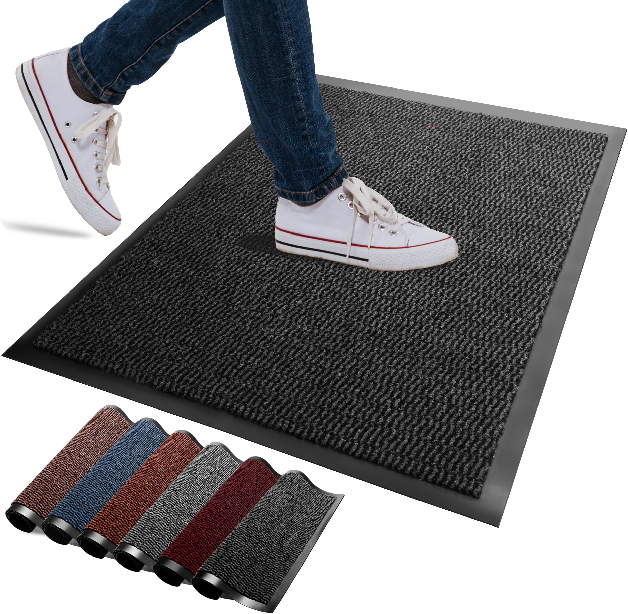 FB FunkyBuysWashable Door Mats Indoor & Outdoor - Non-Slippery Heavy Duty Doormats Indoor - Highly Absorptive Rubber Door Mat - Perfect for Kitchen, Home and Hotel Entrance (Anthracite, 40x60 CM)
