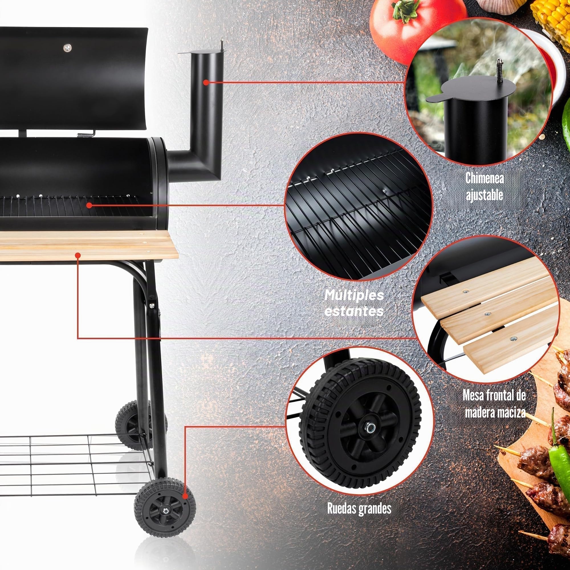 BBQ Collection Barbacoa para ahumar – Barbacoa y dispositivo de humo – con horno separado – Canal de humo ajustable – 104 x 58 x 114 cm