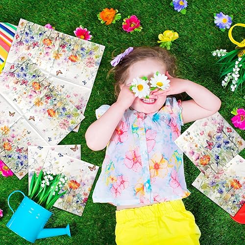 Miniatura 3 de Servilletas de flores silvestres, decoración de baby shower, boda, fiesta, servilletas de Pascua, primavera, mariposa, decoración para despedida de