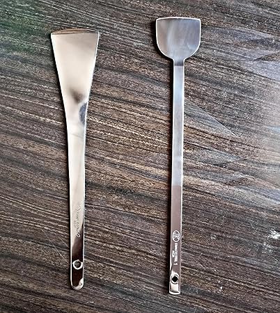 LDG WARE Kitchen Stainless Steel Solid Plan Turner or Tavetha 1 No. and Dosa Palta 2 No. 2 Piece for Dosa, Roti, Chapati (Silver)