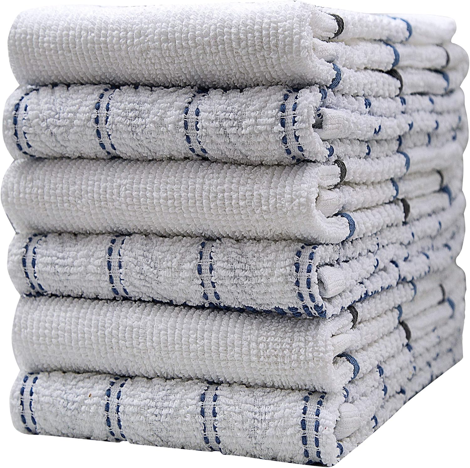Pleasant Home Kitchen Towels (16.5”x 26”, 6 Pack) – Large Cotton Kitchen Hand Towels – Weft Insert & Windowpane Design – 369 GSM Highly Absorbent Tea Towels Set – Blue