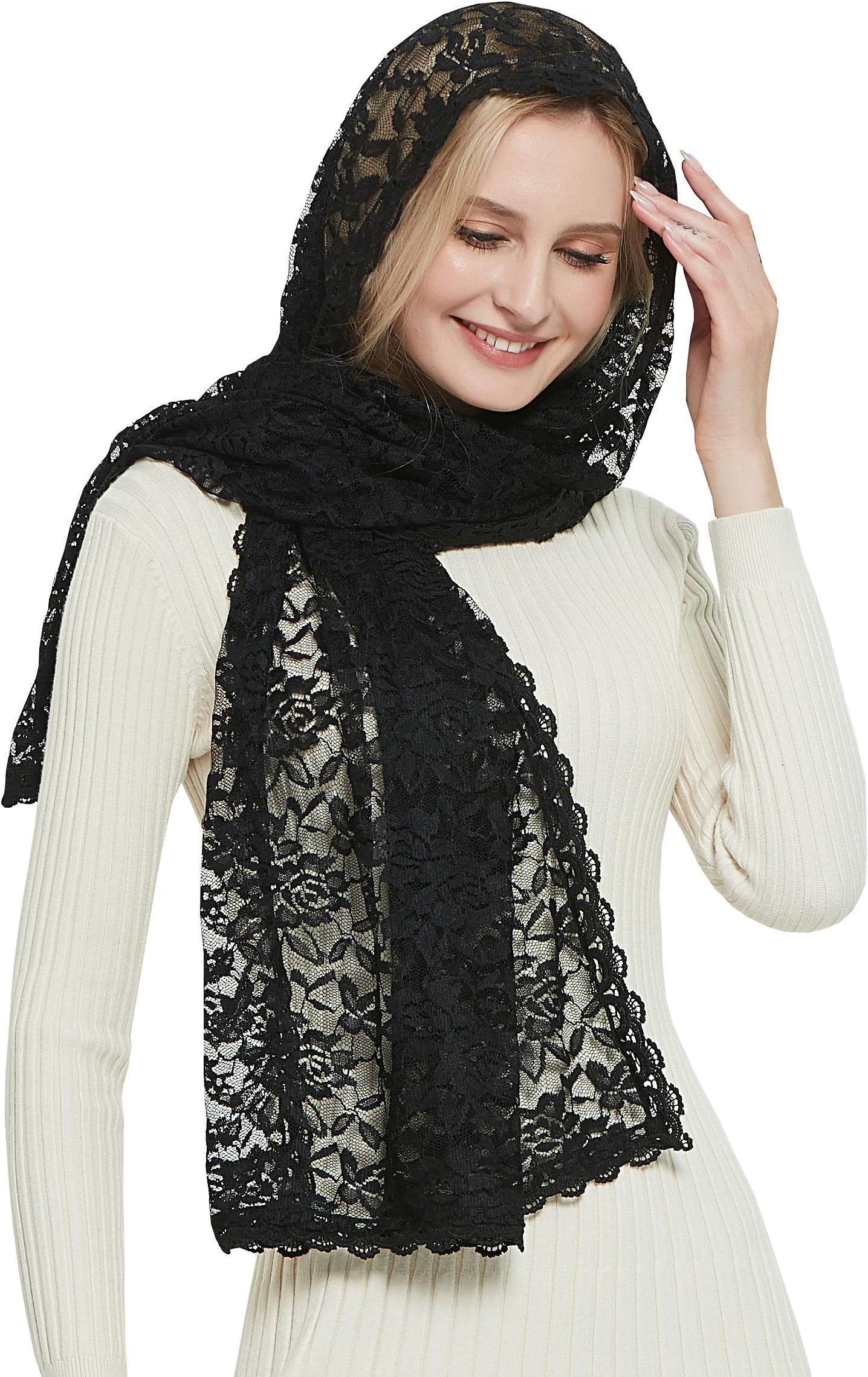 LeimandyEyelash Lace Vintage Floral Lace Scarf Lace Chapel Veil Mantilla Infinity Latin Mass S04