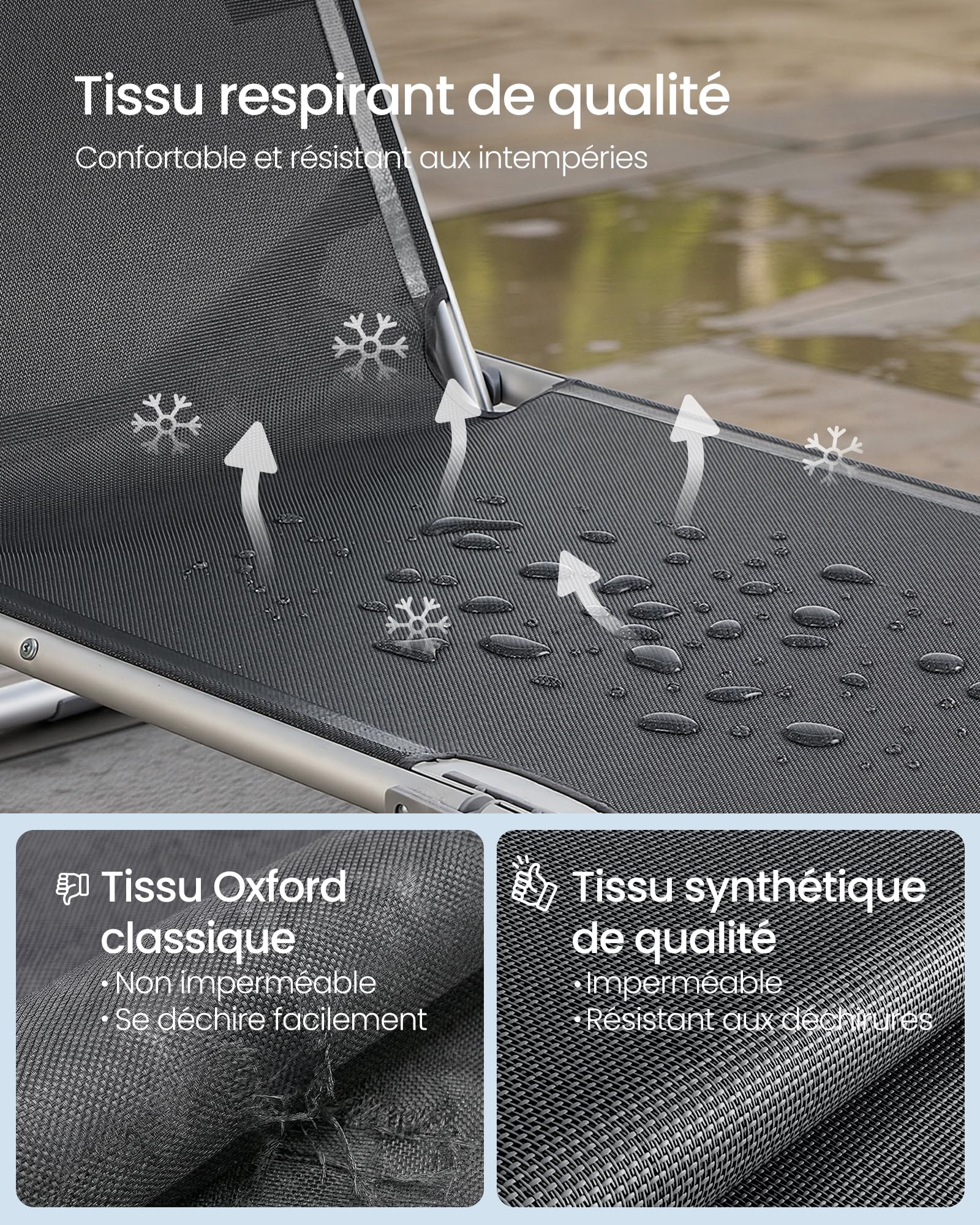 SONGMICS Bain de Soleil, Chaise Longue Pliable, Transat, 193 x 55 x 31 cm, Capacité de Charge 150 kg, avec Pare-soleil et Dossier Inclinable, pour Jardin, Piscine, Terrasse, Gris Foncé GCB19GYV1