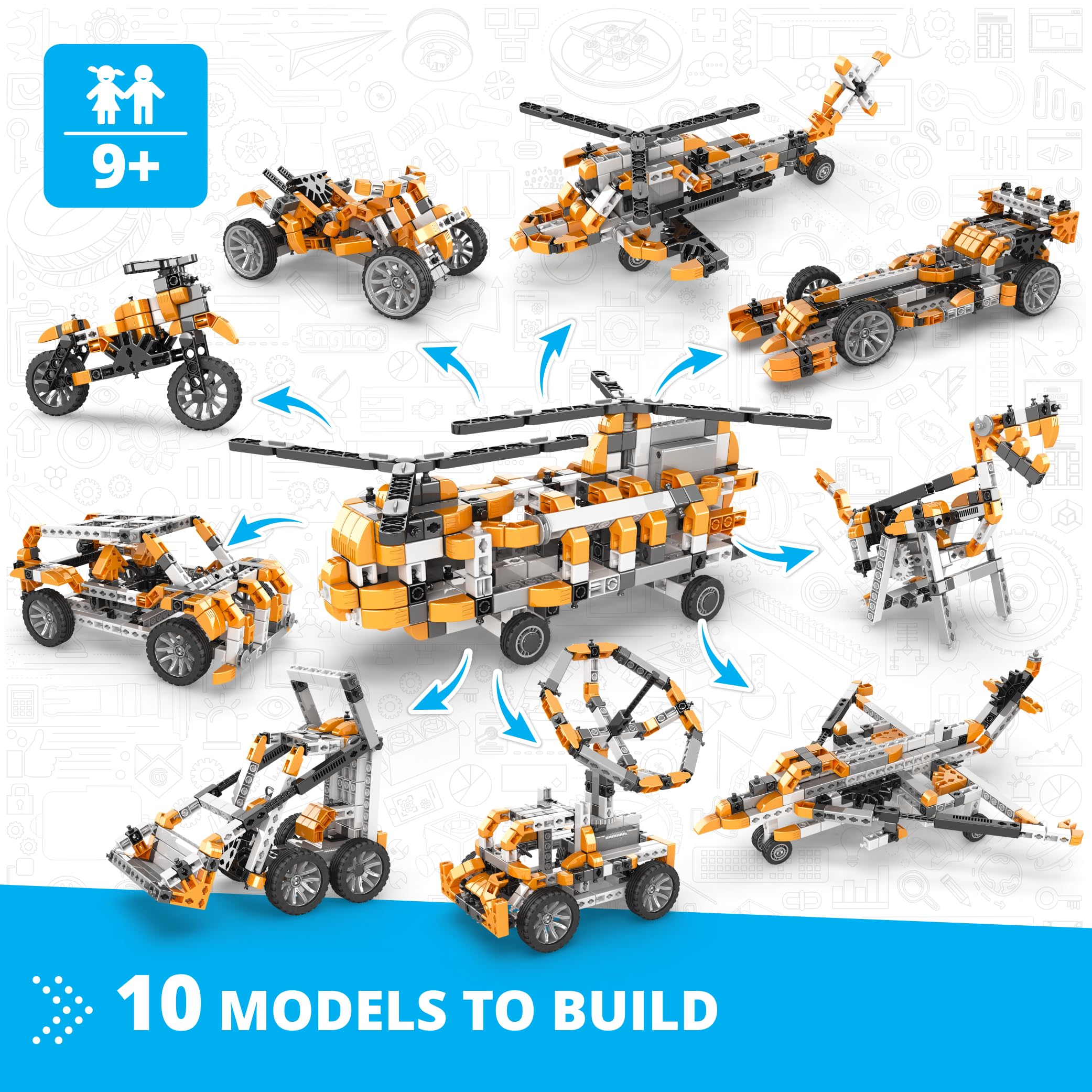 Engino - Erfinder STEM-Spielzeug, motorisierter Doppelklingen-Hubschrauber, Konstruktionsspielzeug für Kinder ab 9 Jahren, STEM-Bauspielzeug, STEM-Kits, Geschenke für Jungen und Mädchen