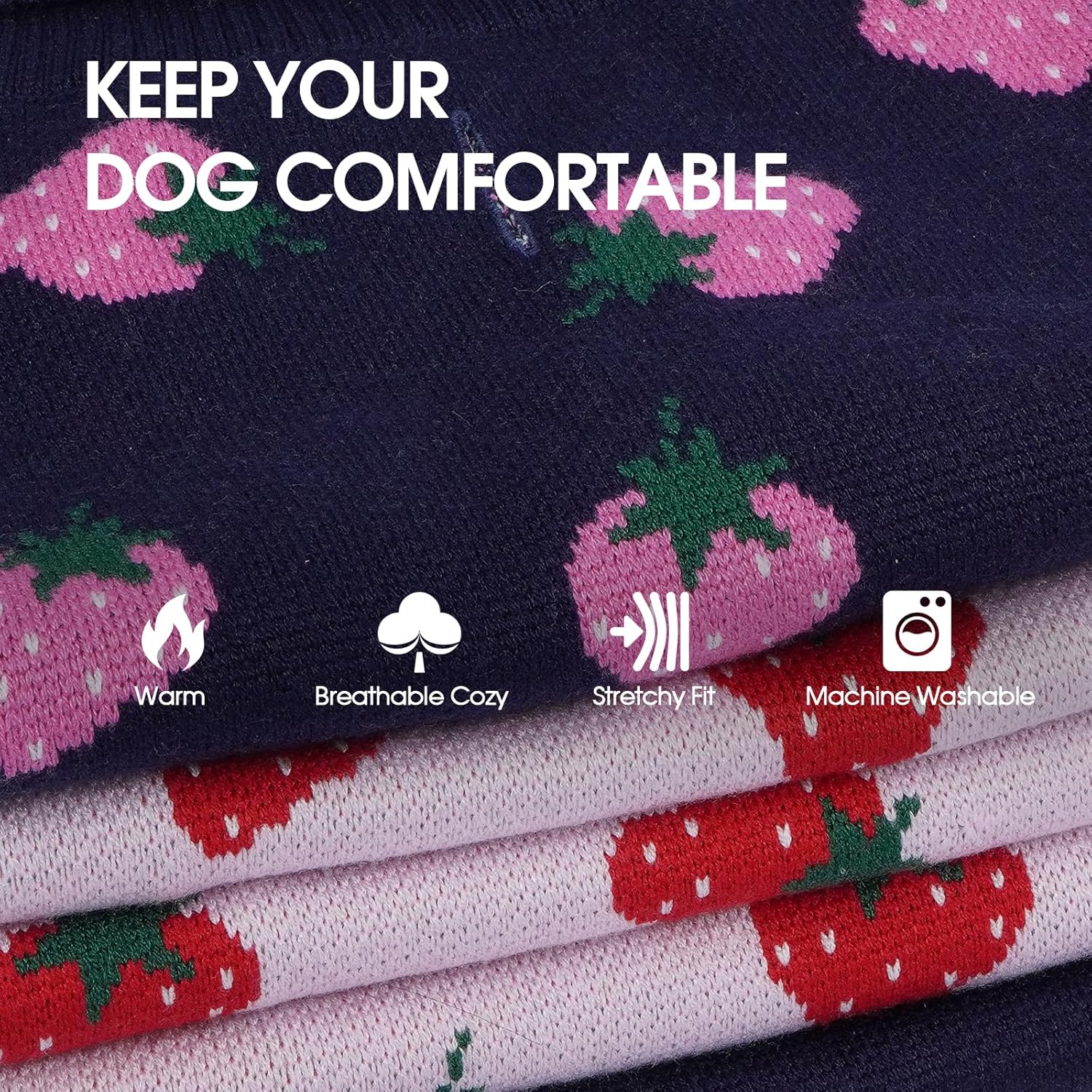 IECOii 2 Pack XL Dog Sweater for Large Dogs Girl, Dog Turtleneck Cute Strawberry Warm Pullover Jumper with Leash Hole, Stretchy, Thick Doggy Sweaters for Fall and Winter, Blue + Pink – XLarge