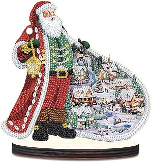 antor Christmas Santa Claus Table Top Diamond Painting Kits, Special Shaped Crystal Wooden Merry Christmas Diamond Art Desktop Ornament for New Year Xmas Table Office Home Decoration Gifts