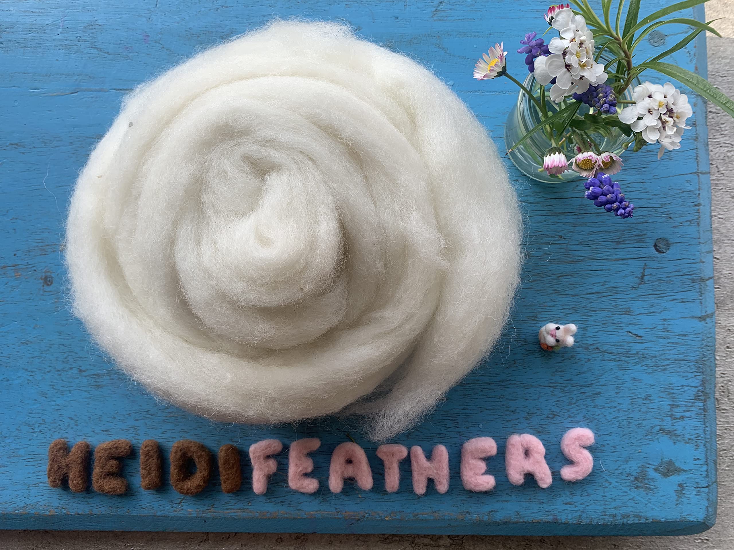 Heidifeathers® Core Wool FAST FELTING - 100g White Carded Sliver Needle Felting
