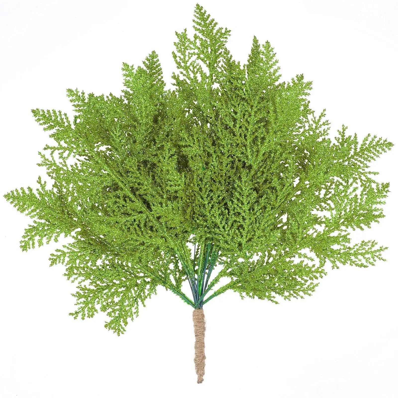 TGDGFKIAS Artificial Pine Branches, Christmas Glitter Artificial Pine Needles Gold Sequin Leaves Pack Of 15 Multicolor Decor(Grün)