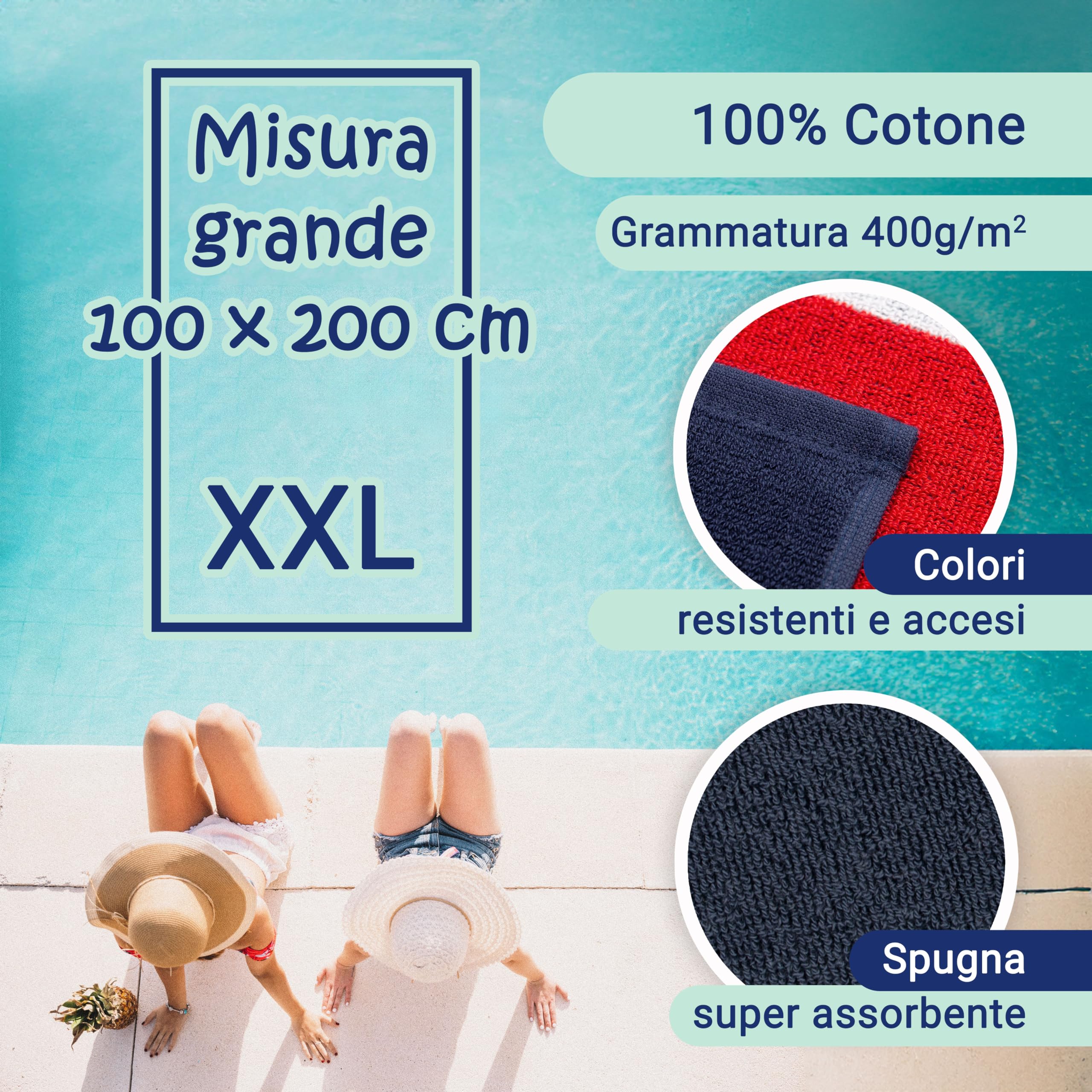 ZOLLNER Telo mare - asciugamano da spiaggia super morbido e assorbente in 100x200 cm - lavabile a 60°C - cotone - certificato Oeko-Tex ®