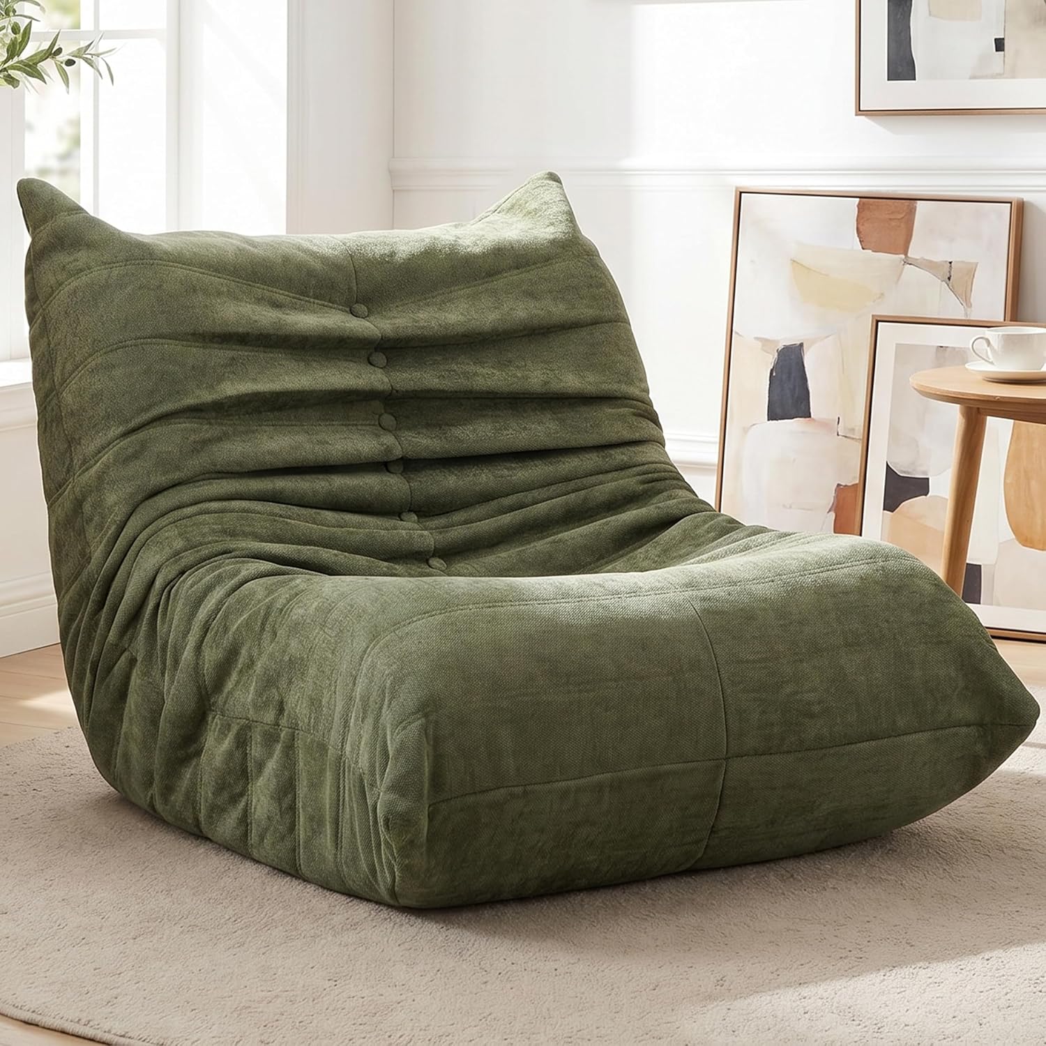 Shintenchi Bean Bag Sofa Chair, Faux Fur Floor Lounger with High-Density Memory Foam Filling, Comfy Armless Lazy Sofa for Living Room, Bedroom, Dorm & Reading Room, No Assembly Required, Green