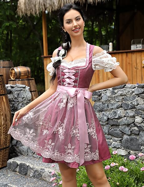 KOJOOIN Dirndl Robe Traditionnelle Courte pour Femme 3 pièces. Dirndl midi pour Oktoberfest(Emballage réutilisable) - 2