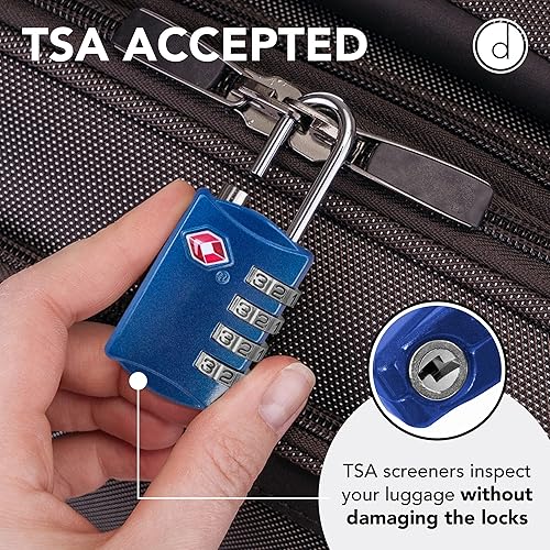 Miniatura 4 de Candados para equipaje de acero con combinación de 4 dígitos, candado de viaje aprobado por la TSA para maletas y equipaje, Azul & Azul), DTTS2PBL