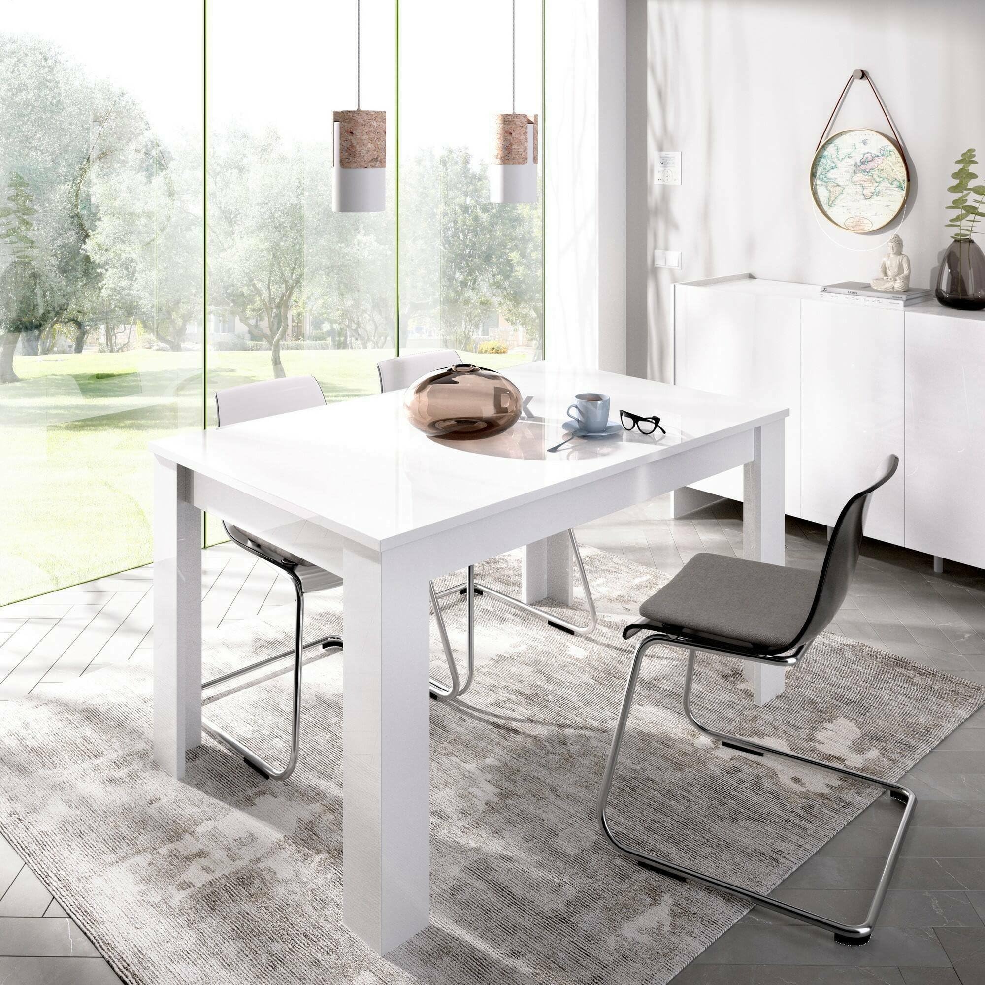 Dmora - Tavolo allungabile Caladora, Consolle con allunghe, Tavolo da pranzo multiuso, Ripiano estensibile da cucina, 190x90 h77 cm, Bianco lucido